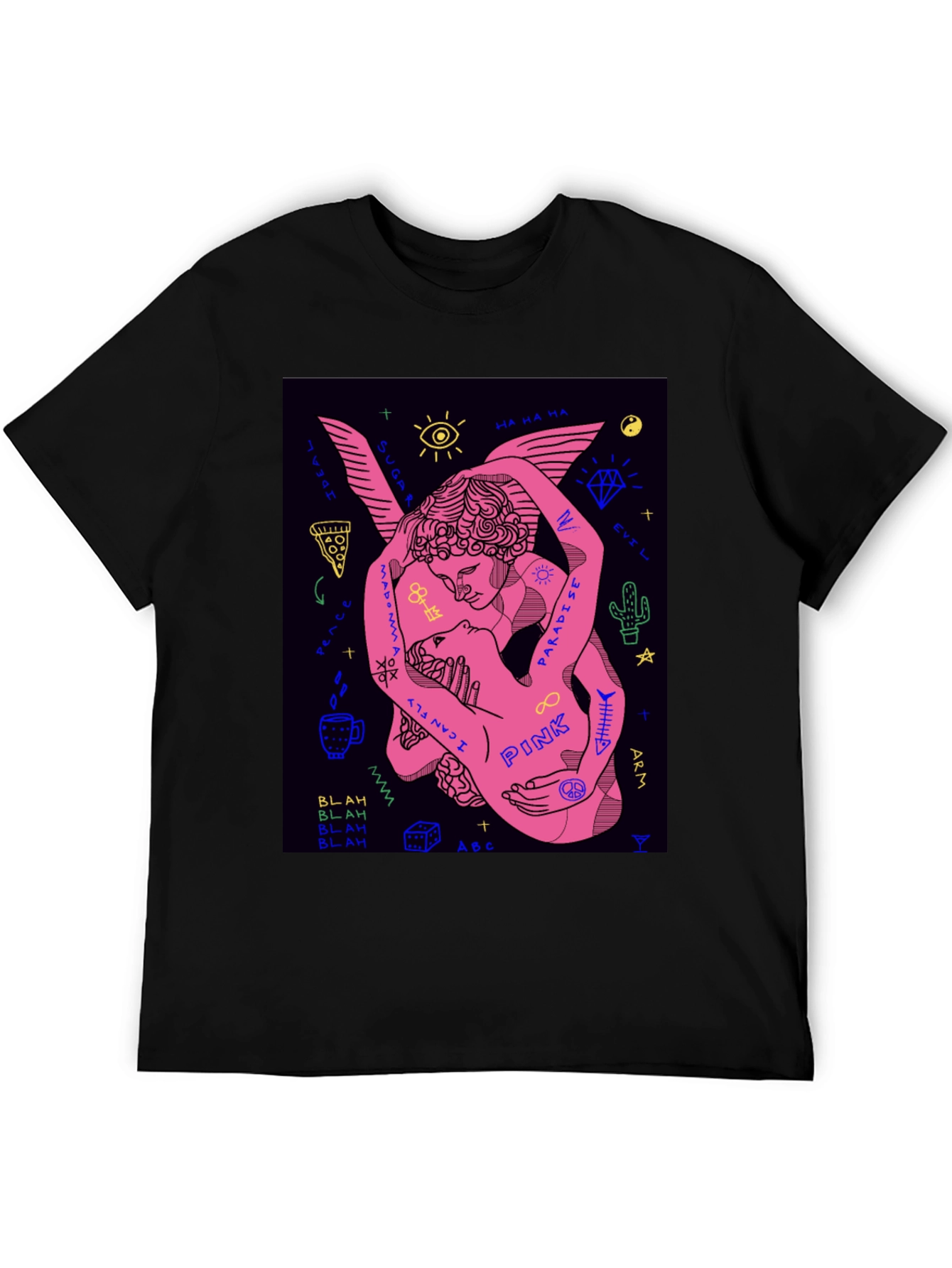 Black Black Tee with Pink Angel Graphic view 5