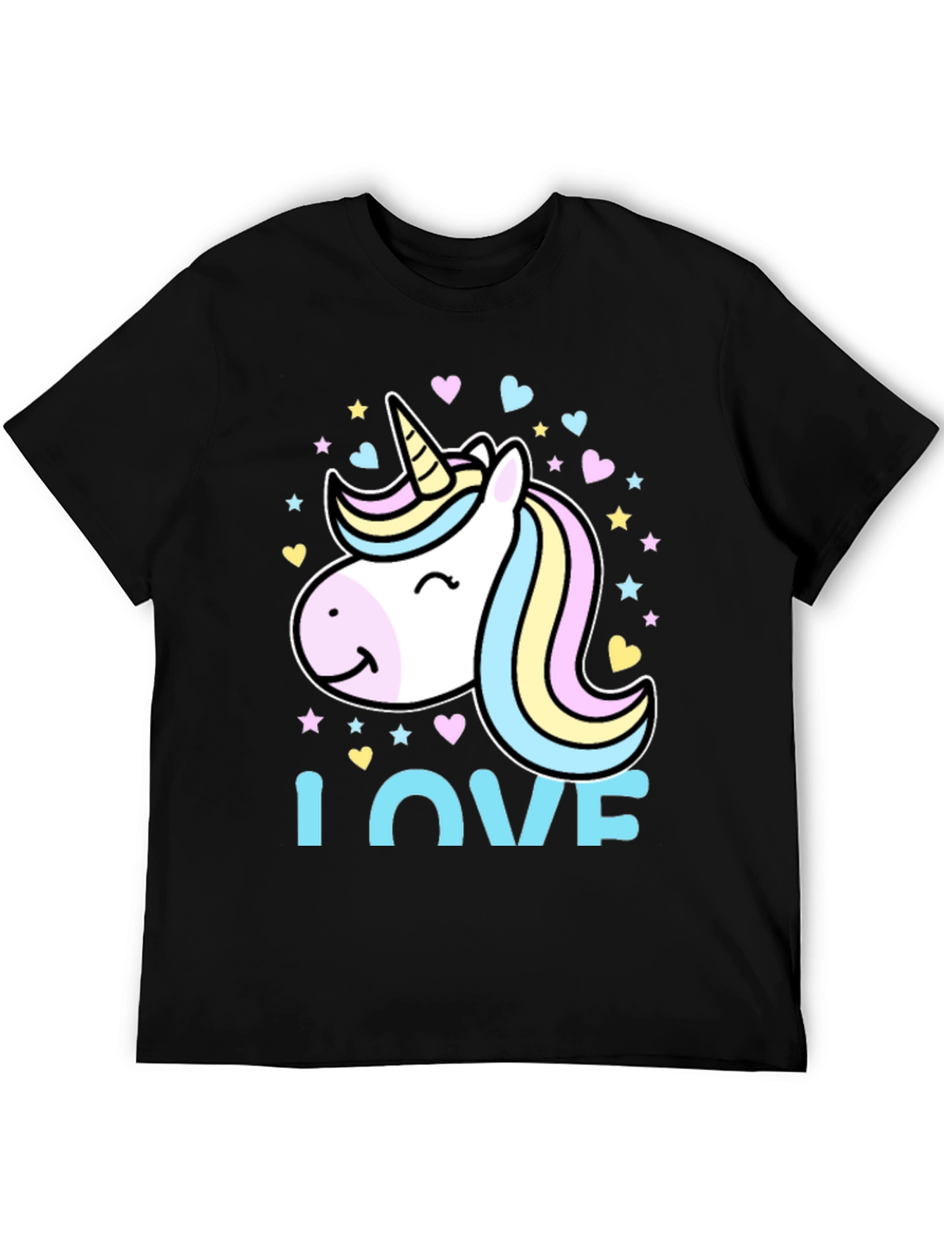Black Unicorn Love Graphic Tee - Black Cotton Blend T-Shirt view 5