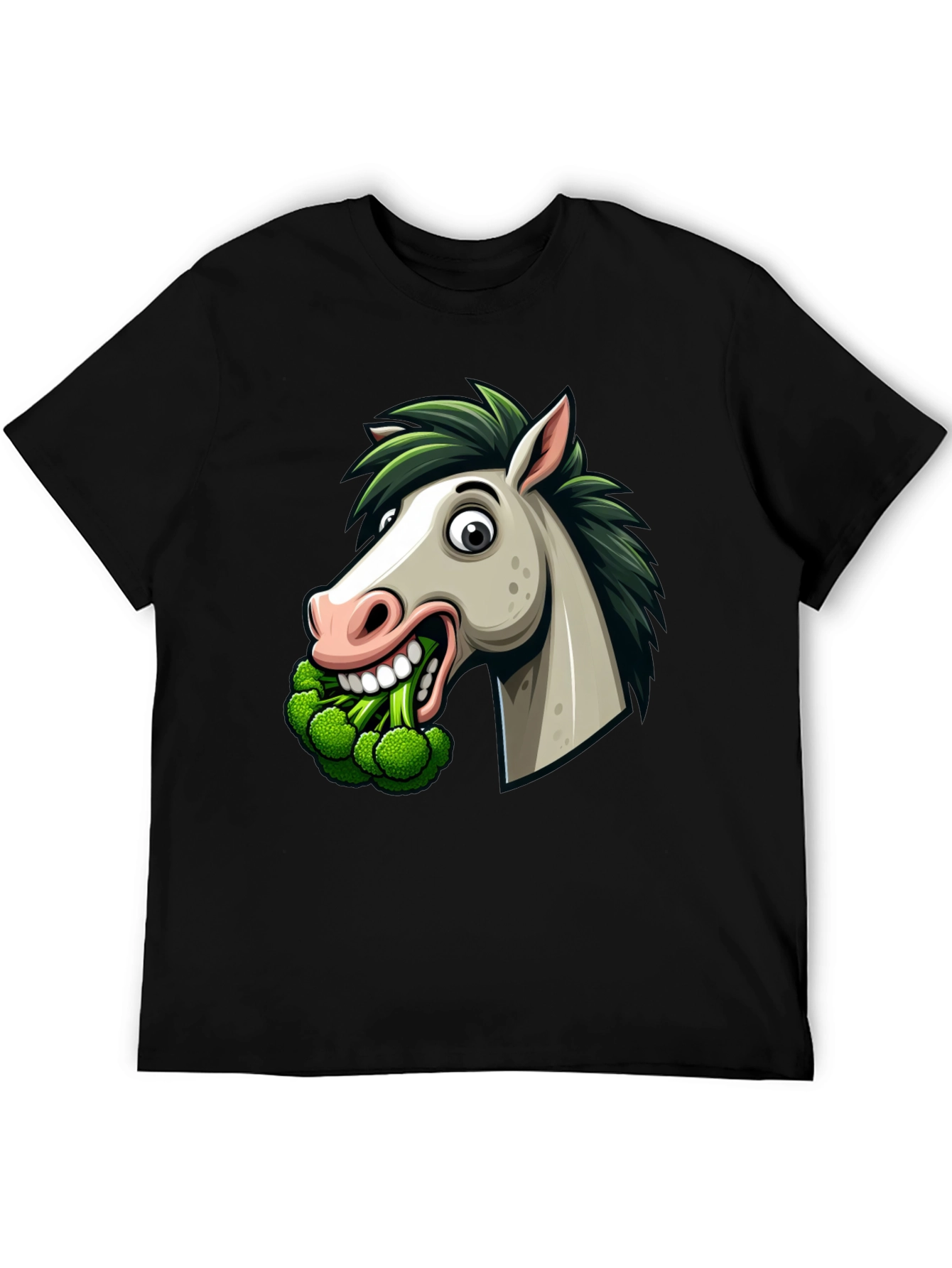 Black Funny Horse Broccoli Graphic Tee view 5