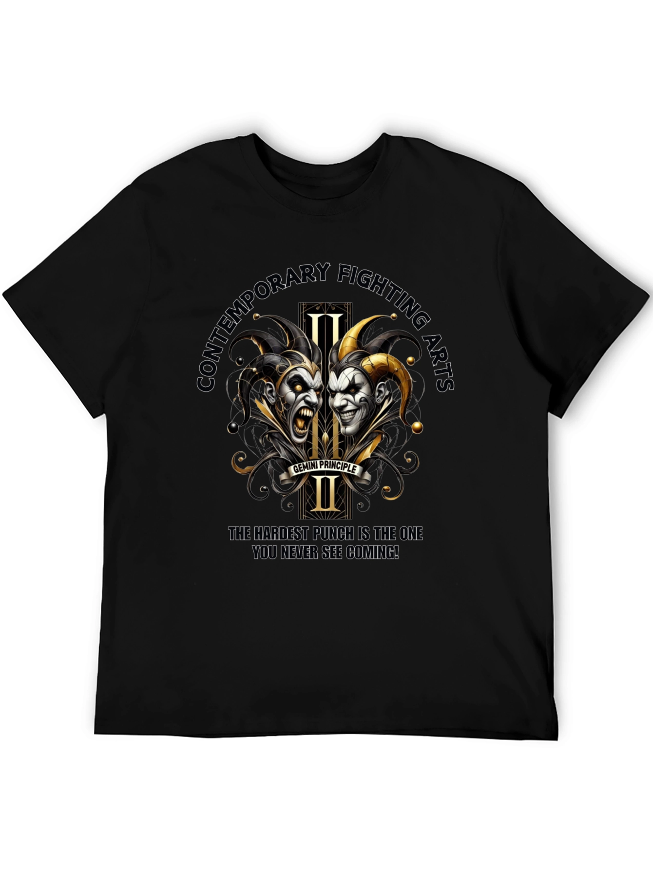Black Contemporary Fighting Arts Gemini Principle T-Shirt view 5