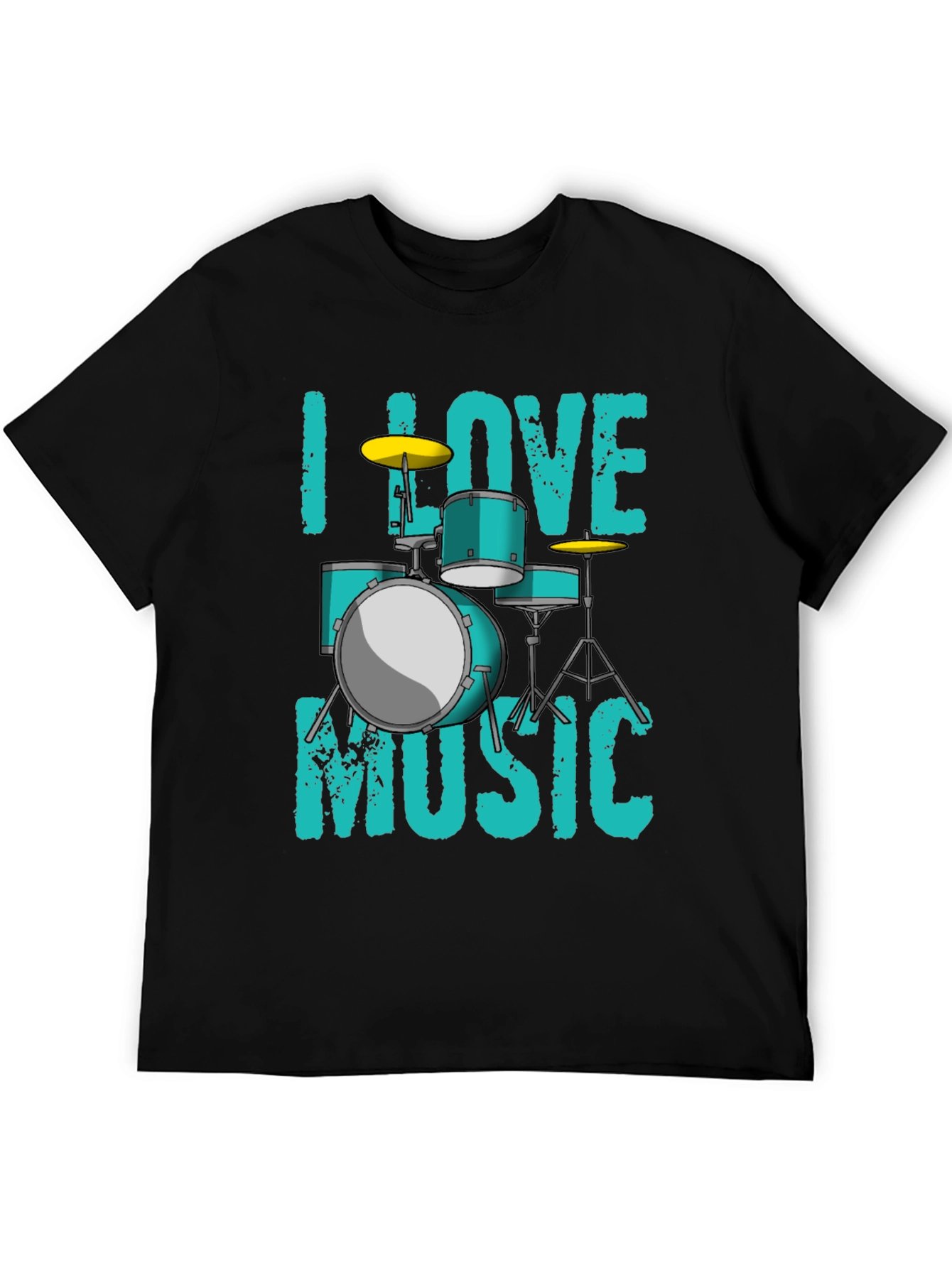 Black I Love Music Drum Set Graphic T-Shirt view 5
