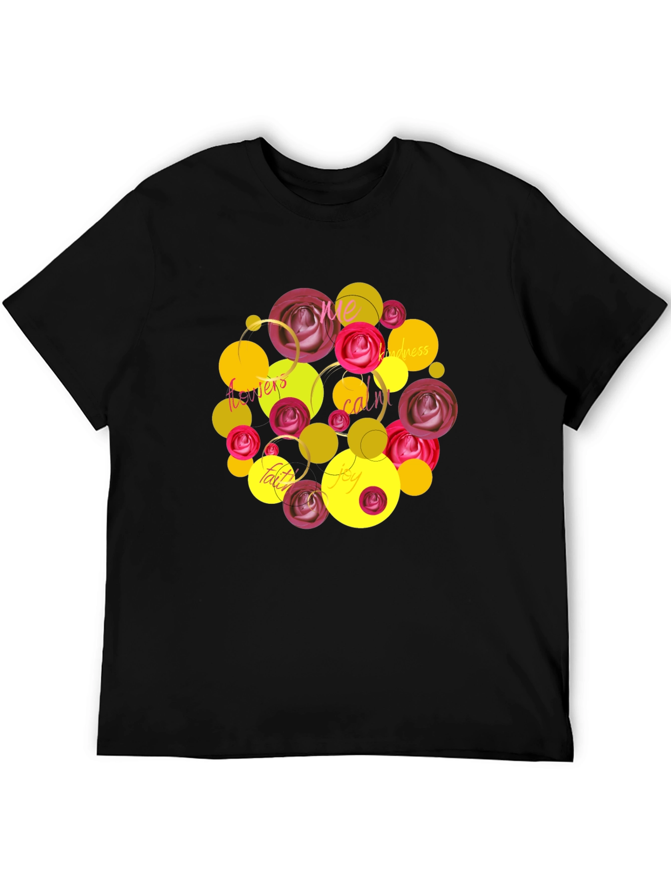 Black Floral Word Art T-Shirt - Positive Vibes view 5
