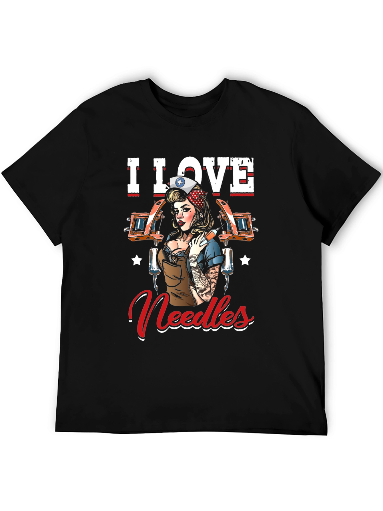 Black I Love Needles Black T-Shirt Tattoo Artist Nurse view 5
