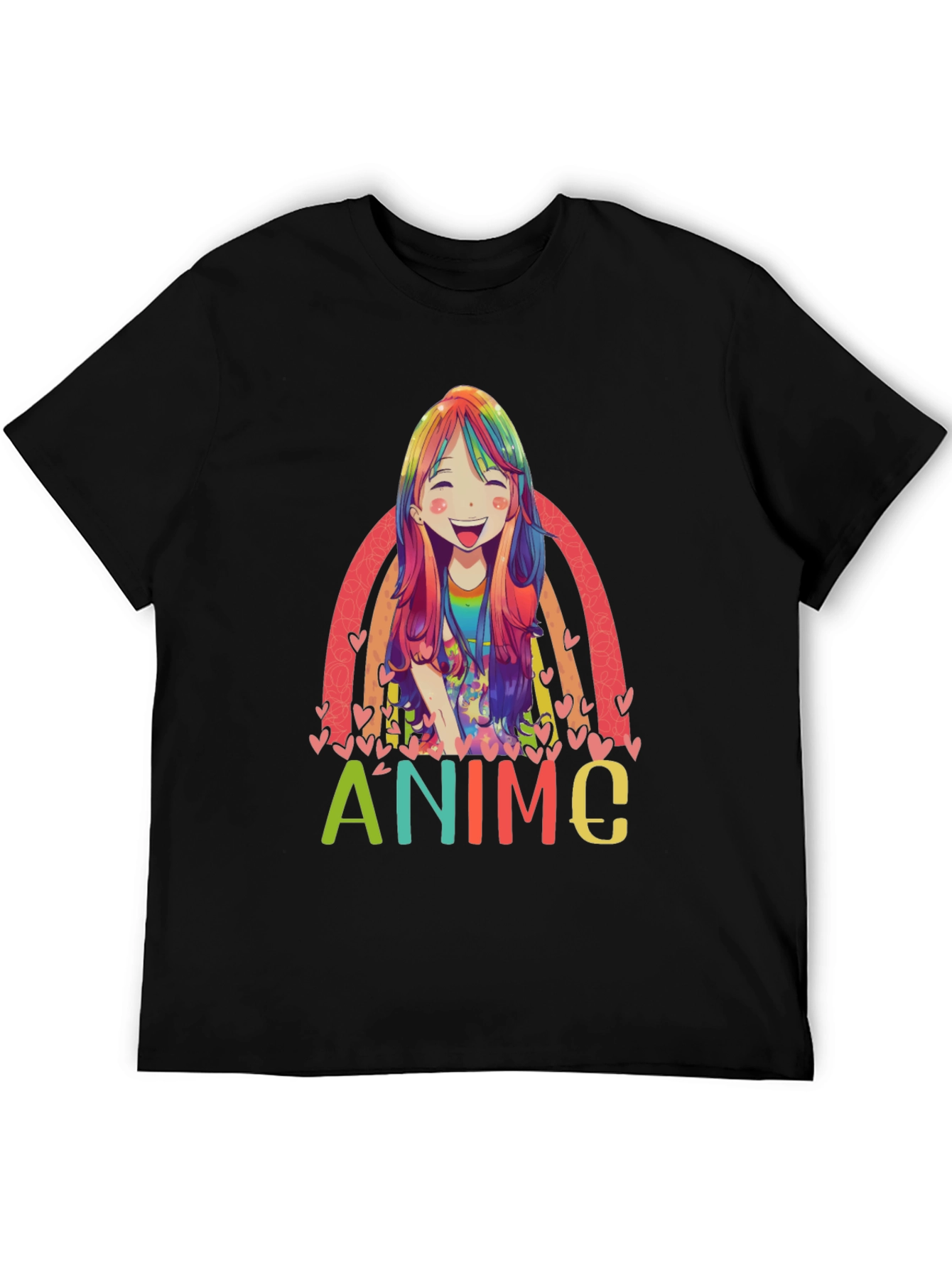 Black Anime Rainbow Graphic Tee - Colorful Manga Style view 5