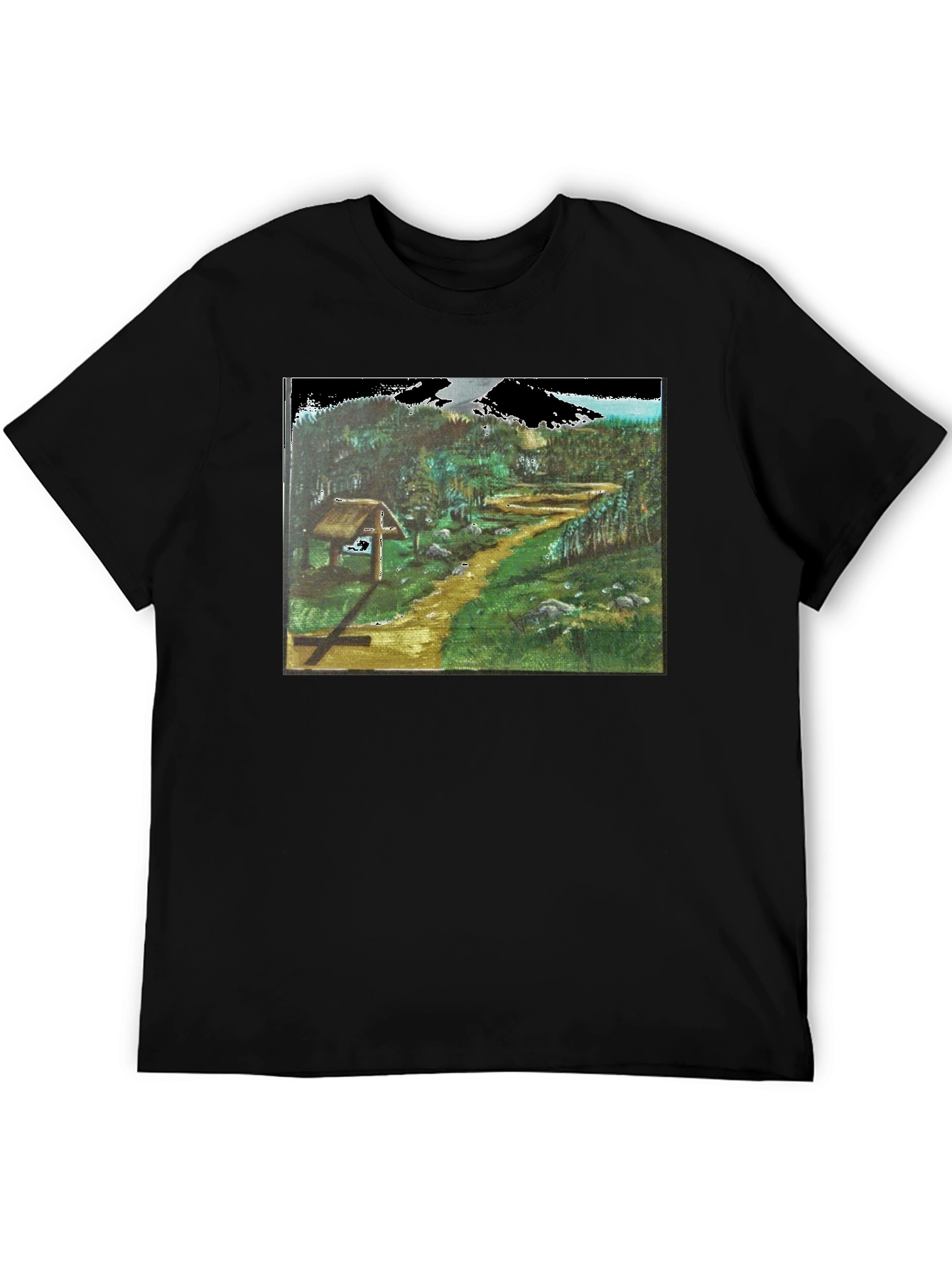 Black Nature Path Graphic Tee - Black Cotton Blend view 5
