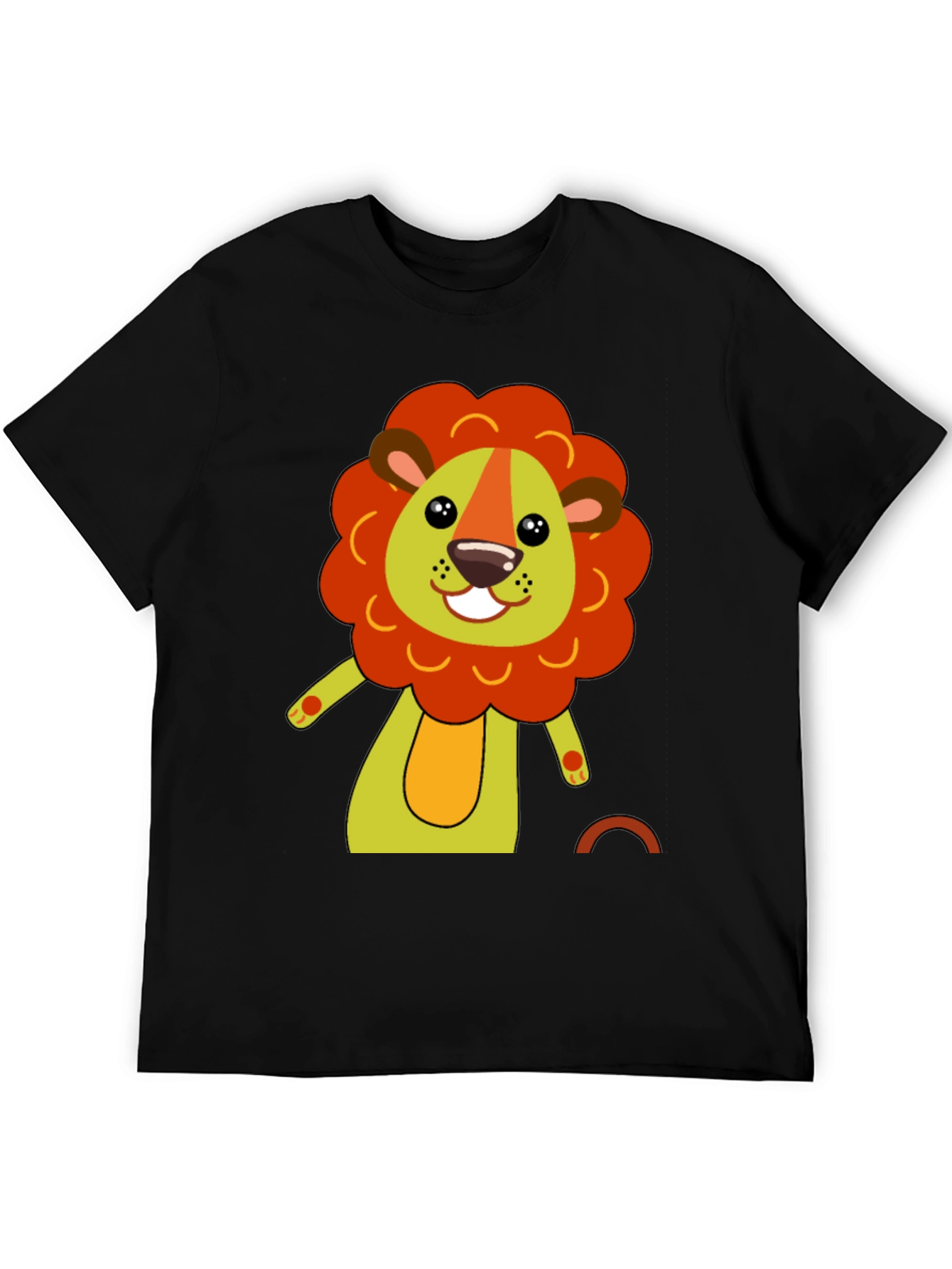 Black Cute Cartoon Lion Black T-Shirt view 5