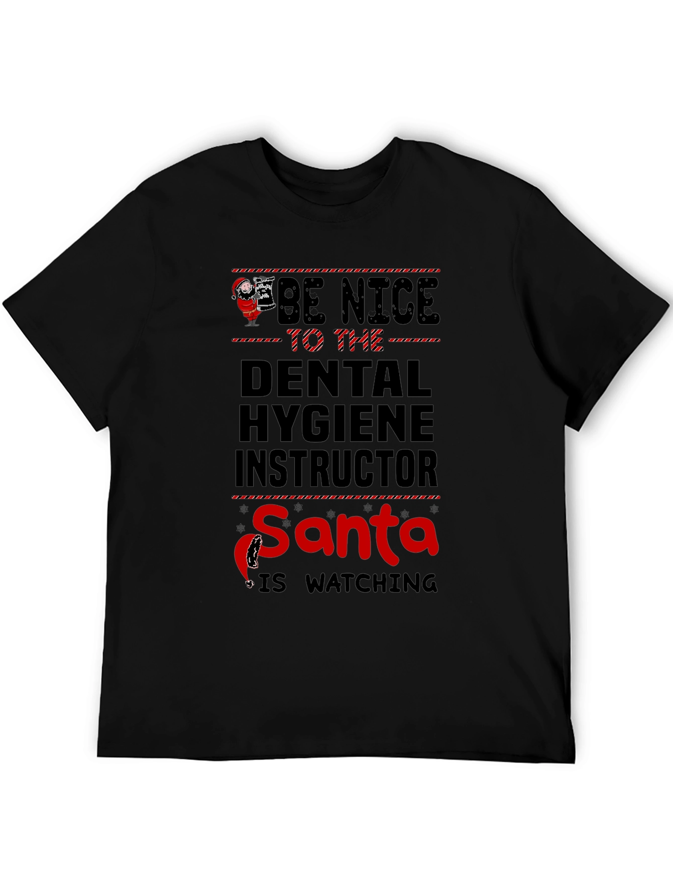 Black Dental Hygiene Instructor Santa is Watching T-Shirt view 5