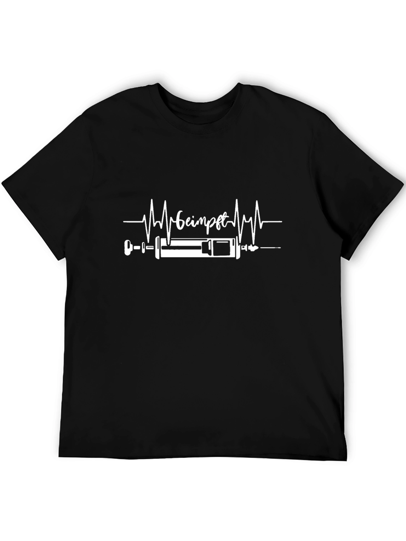 Black Vaccinated Heartbeat Graphic Tee - Black Cotton T-Shirt view 5