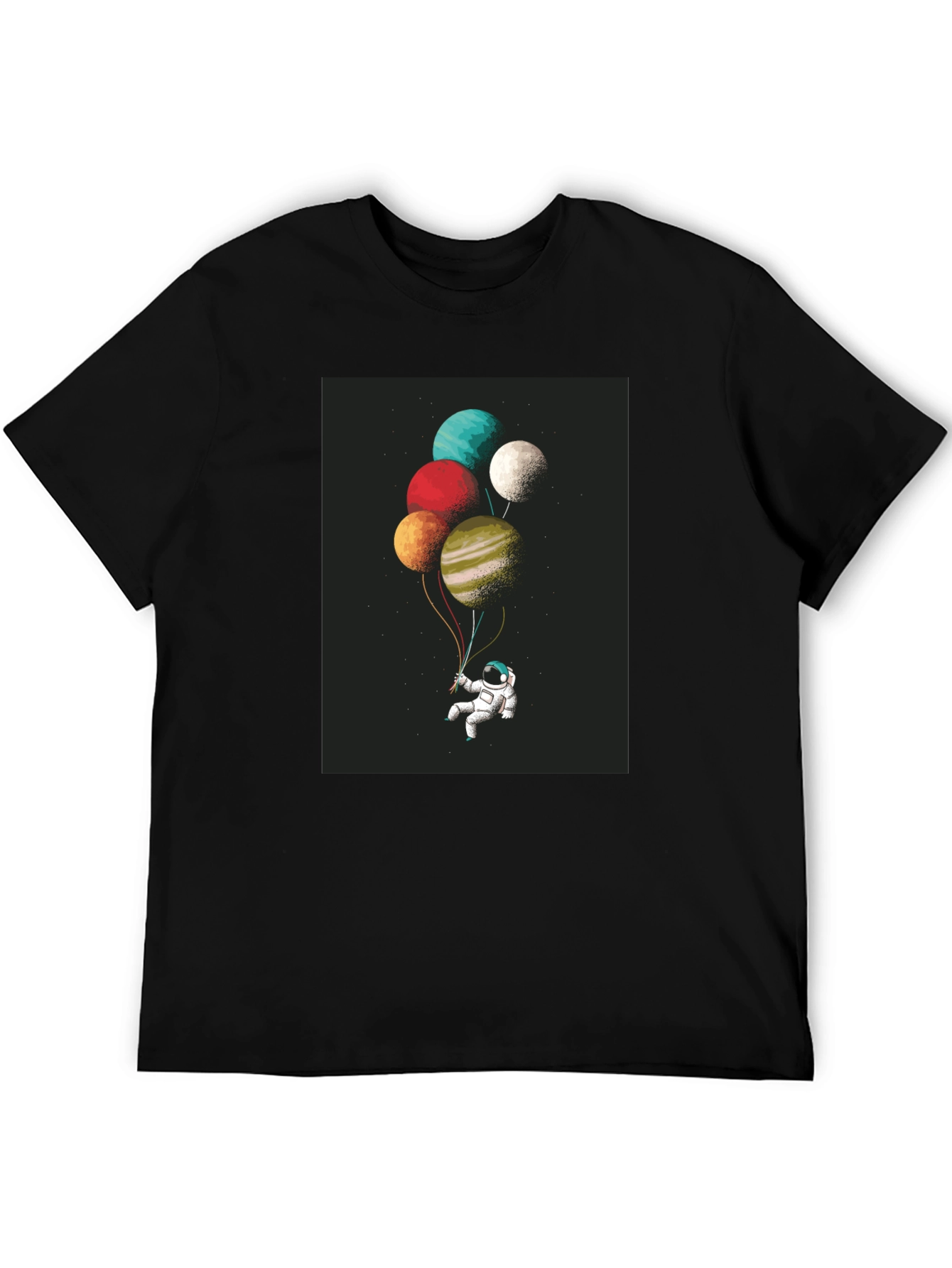 Black Astronaut Planet Balloons Graphic Tee - Black Cotton Blend view 5