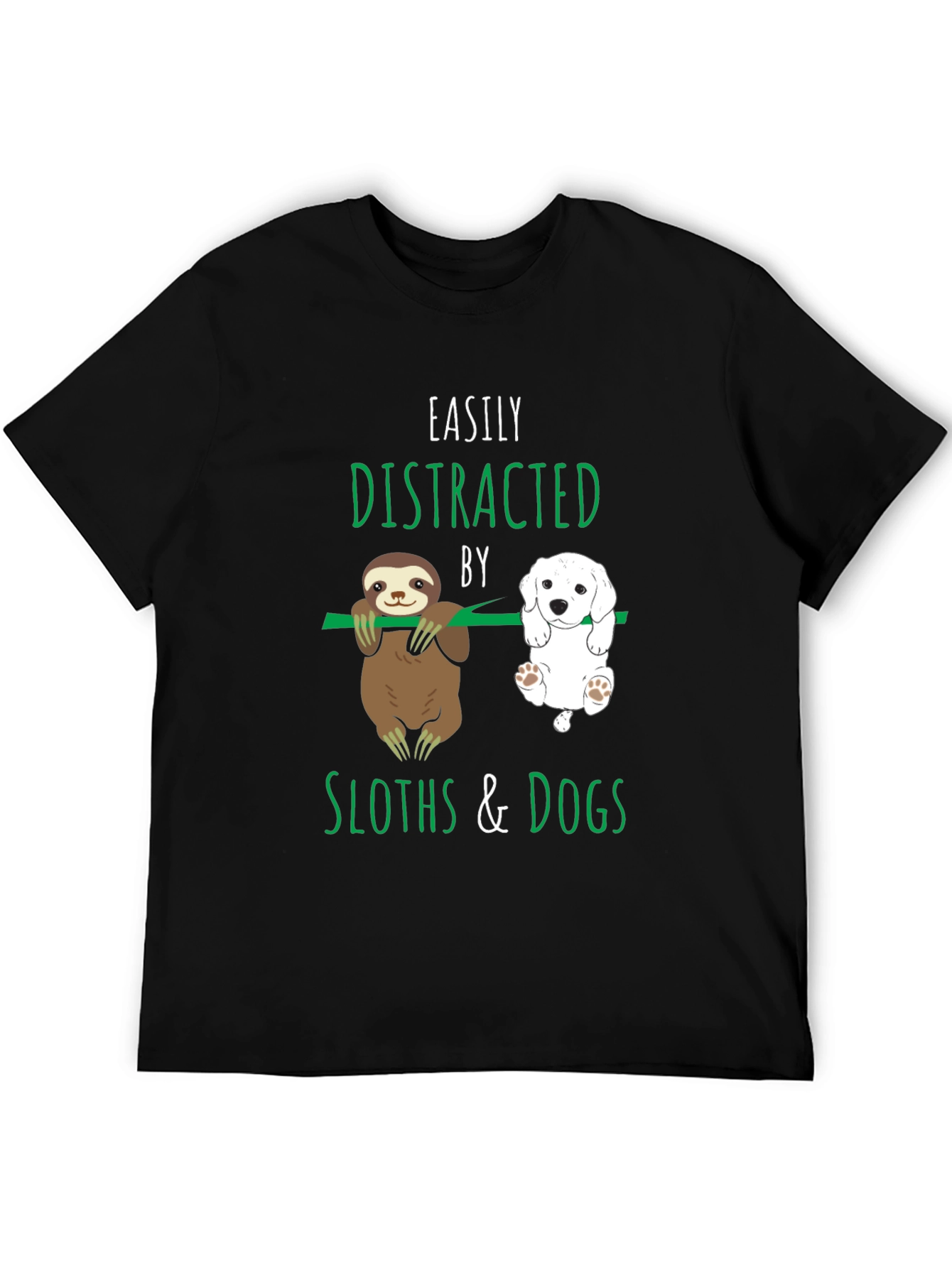 Black Easily Distracted By Sloths & Dogs T-Shirt view 5