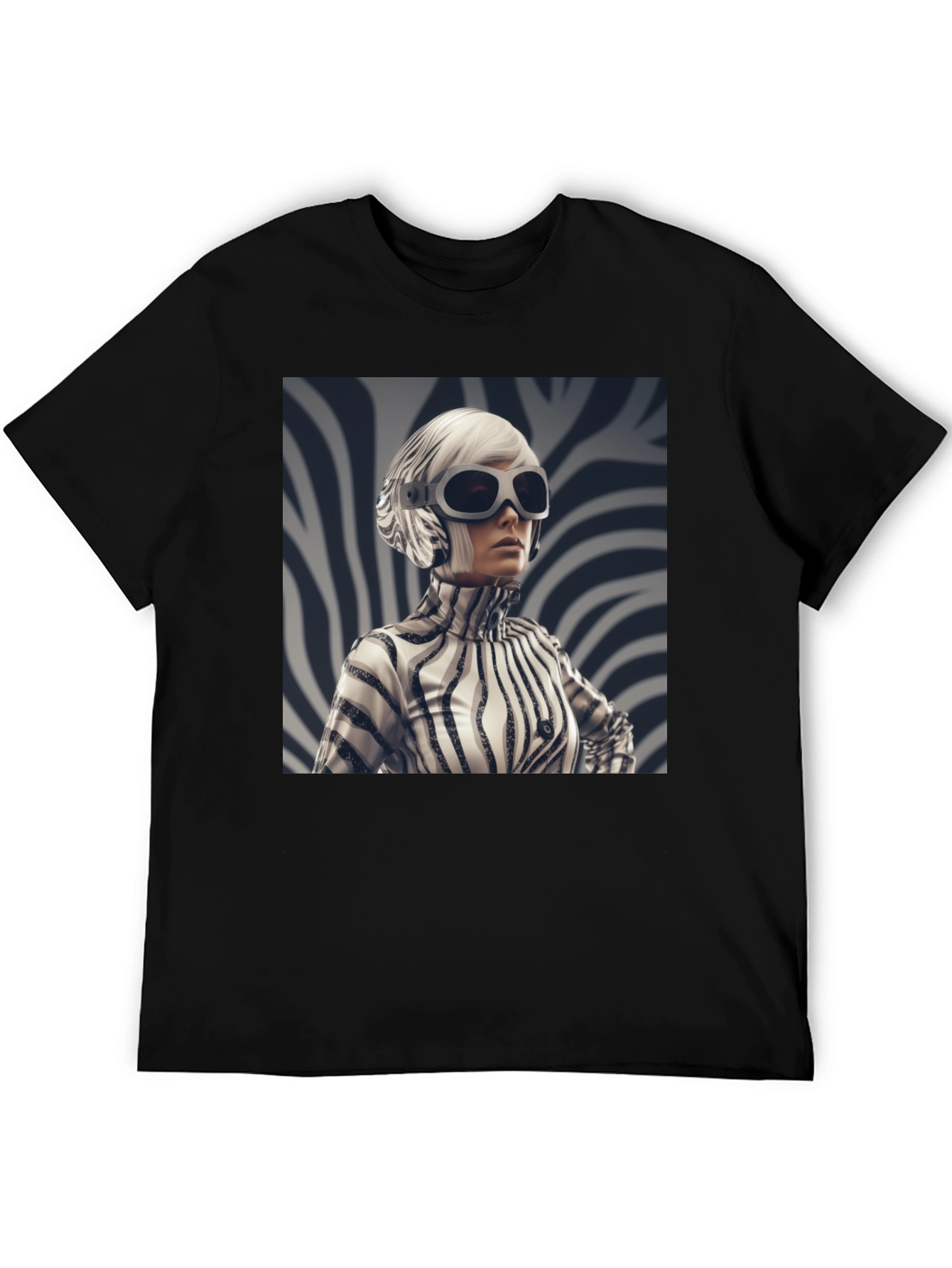 Black Stylish Black Tee with Zebra Print Design view 5