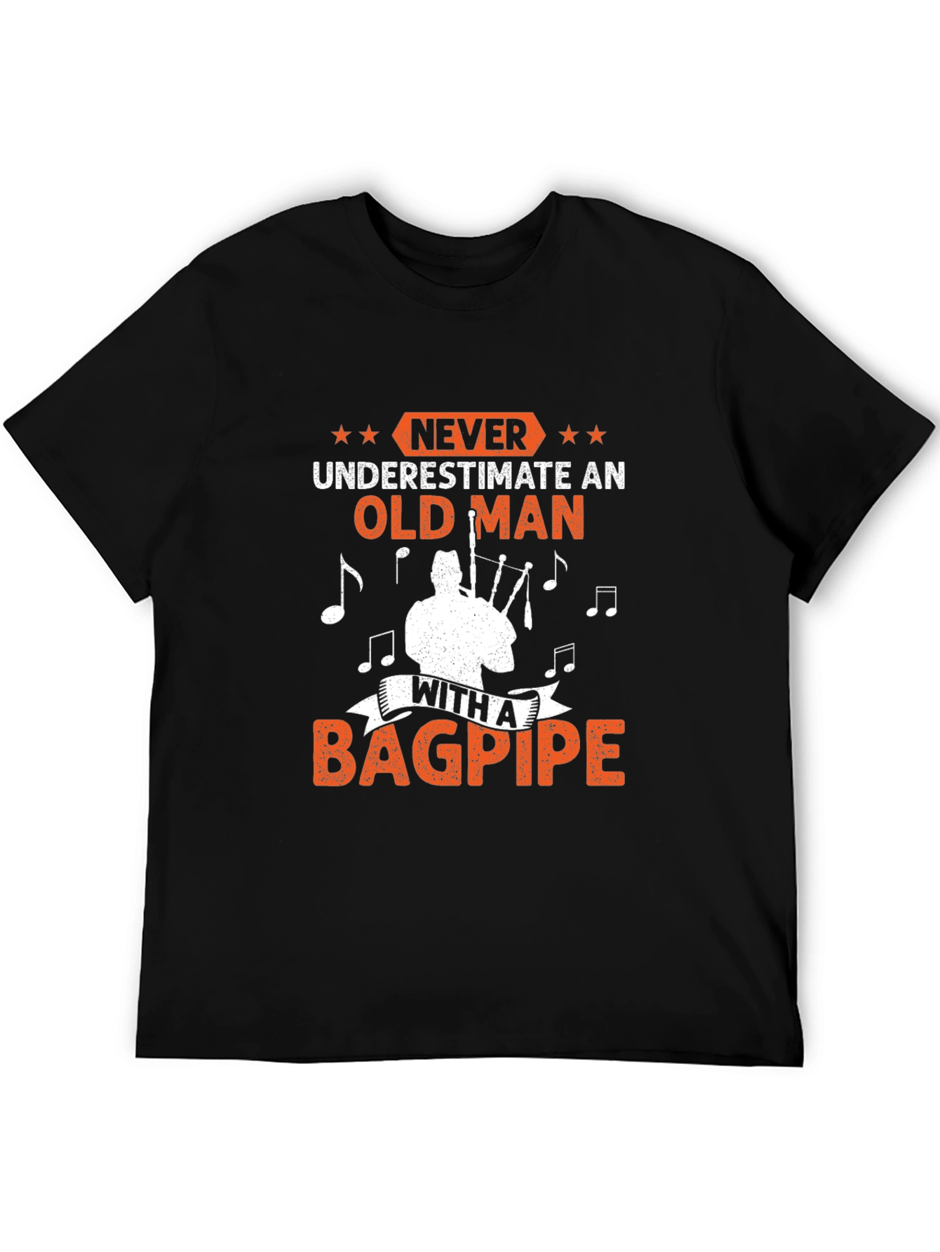 Black Never Underestimate Old Man Bagpipe T-Shirt view 5