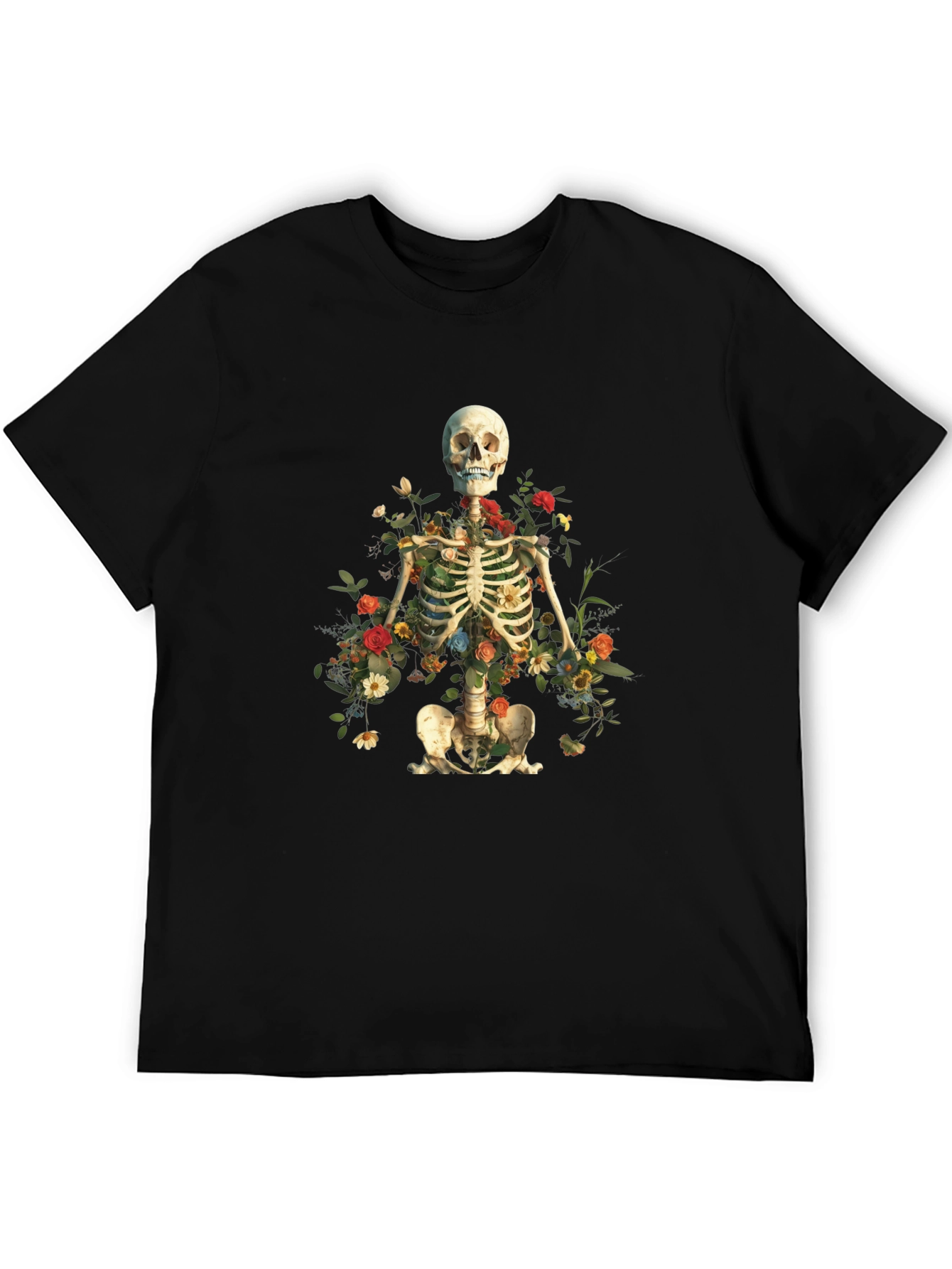 Black Floral Skeleton Graphic Tee view 5