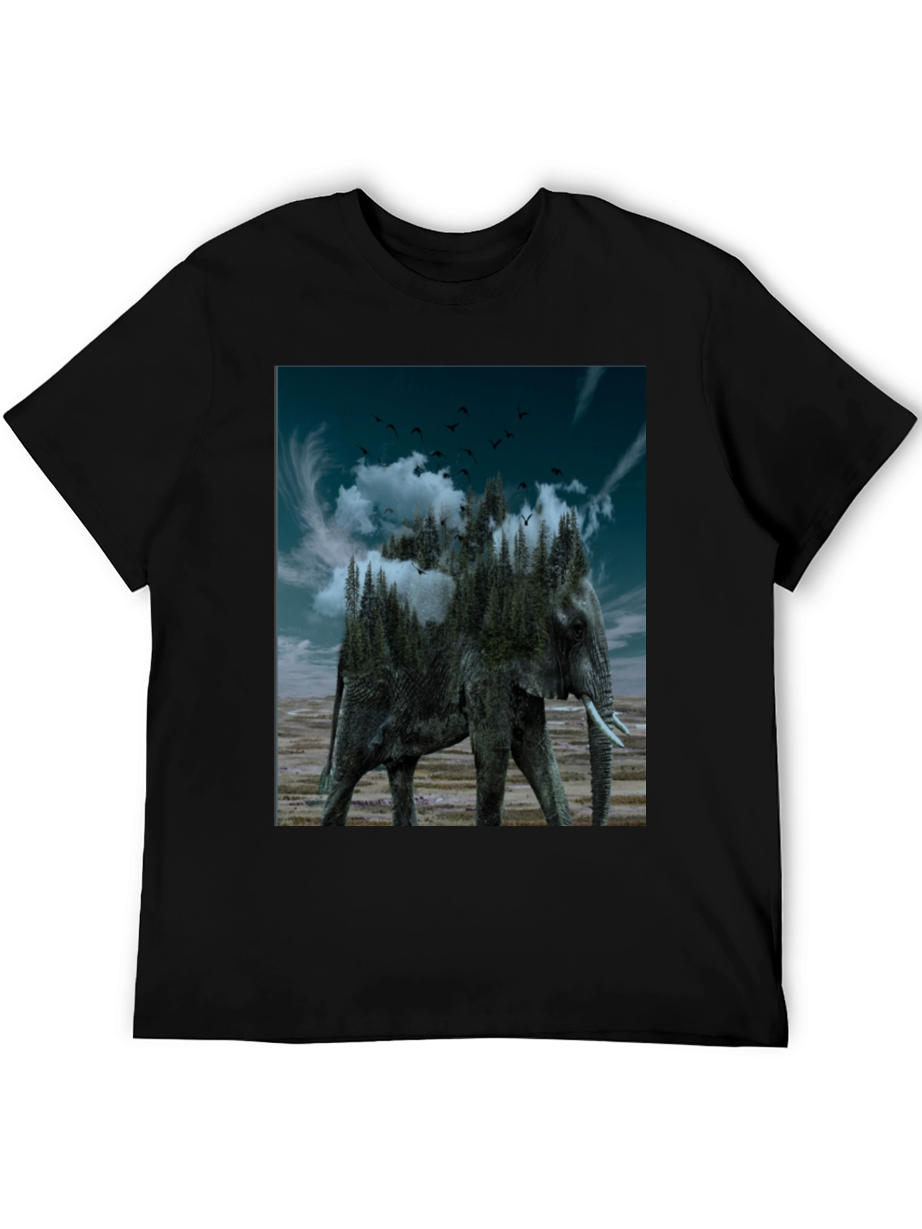 Black Surreal Elephant Forest Graphic Tee - Black view 5