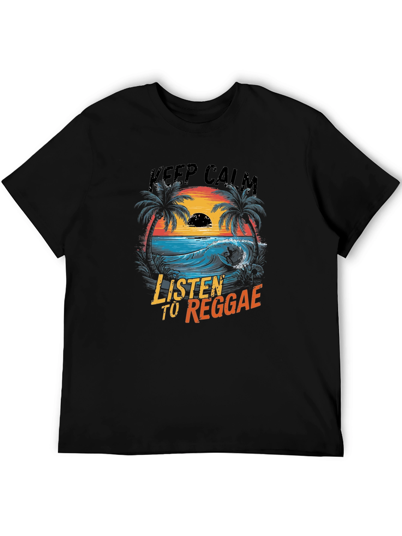 Black Keep Calm Listen to Reggae Graphic T-Shirt view 5