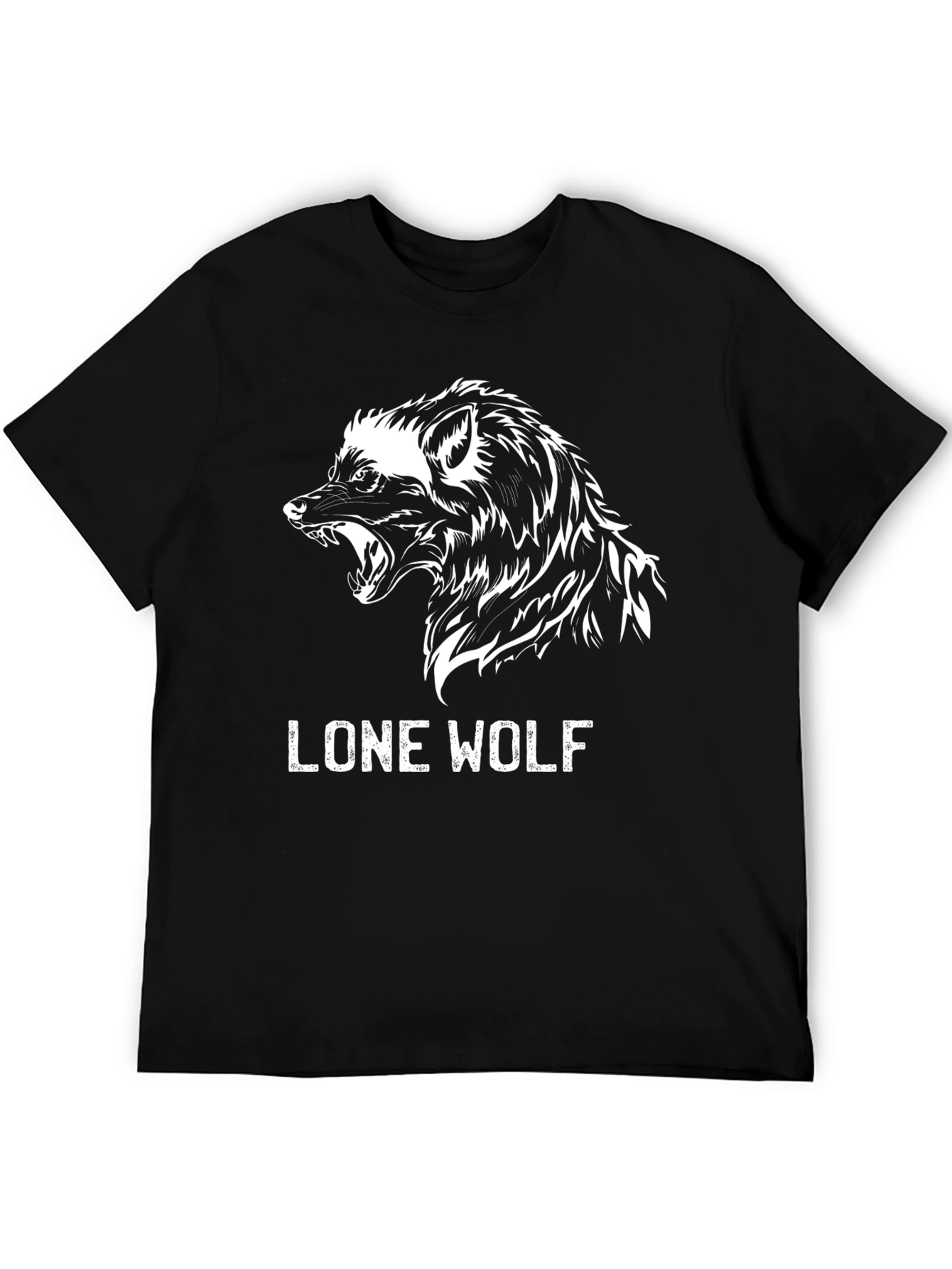 Black Lone Wolf Graphic Tee - Black Cotton T-Shirt view 5