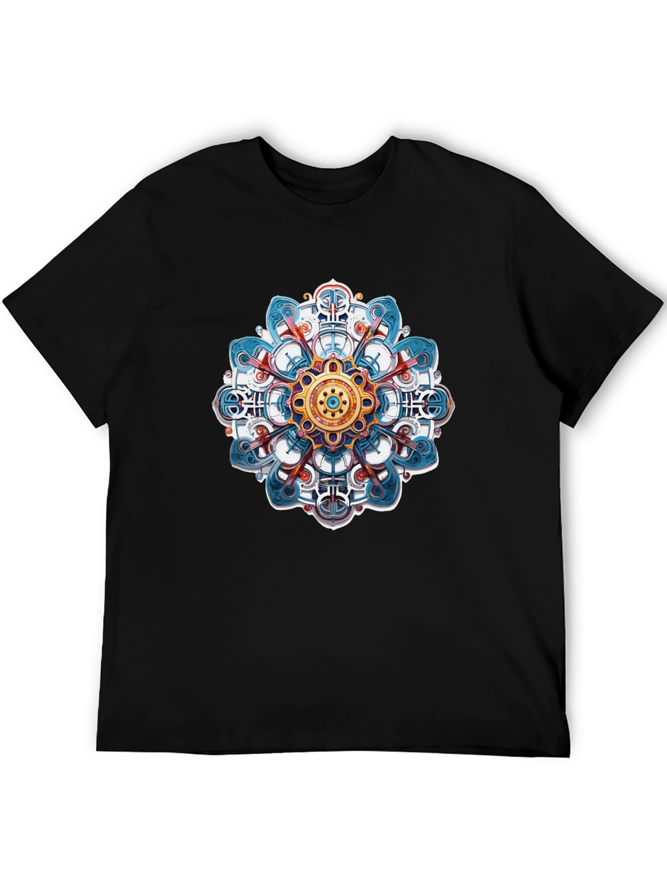 Black Mandala Design Black T-Shirt view 5