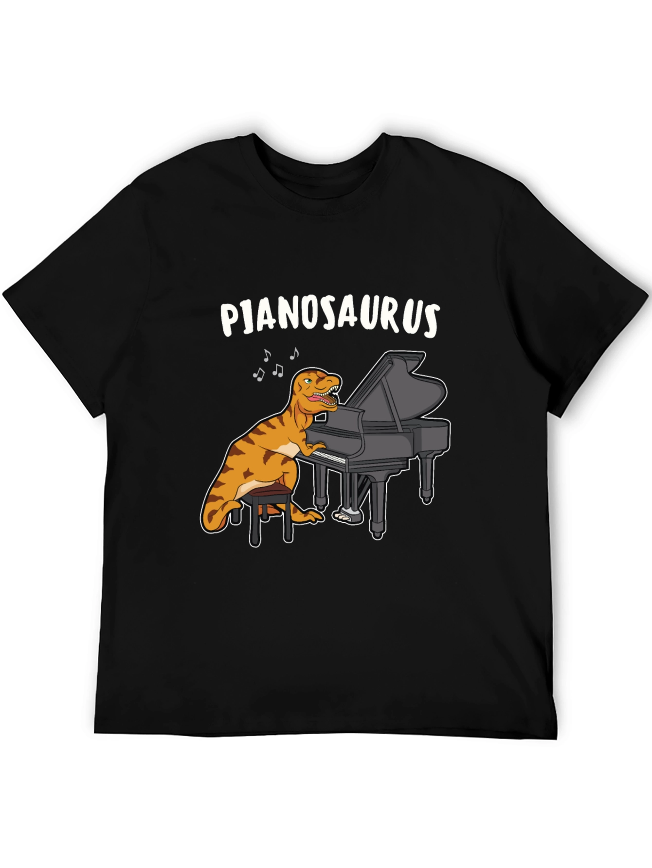 Black Pjanosaurus T-Shirt - Dinosaur Playing Piano Funny Tee view 5