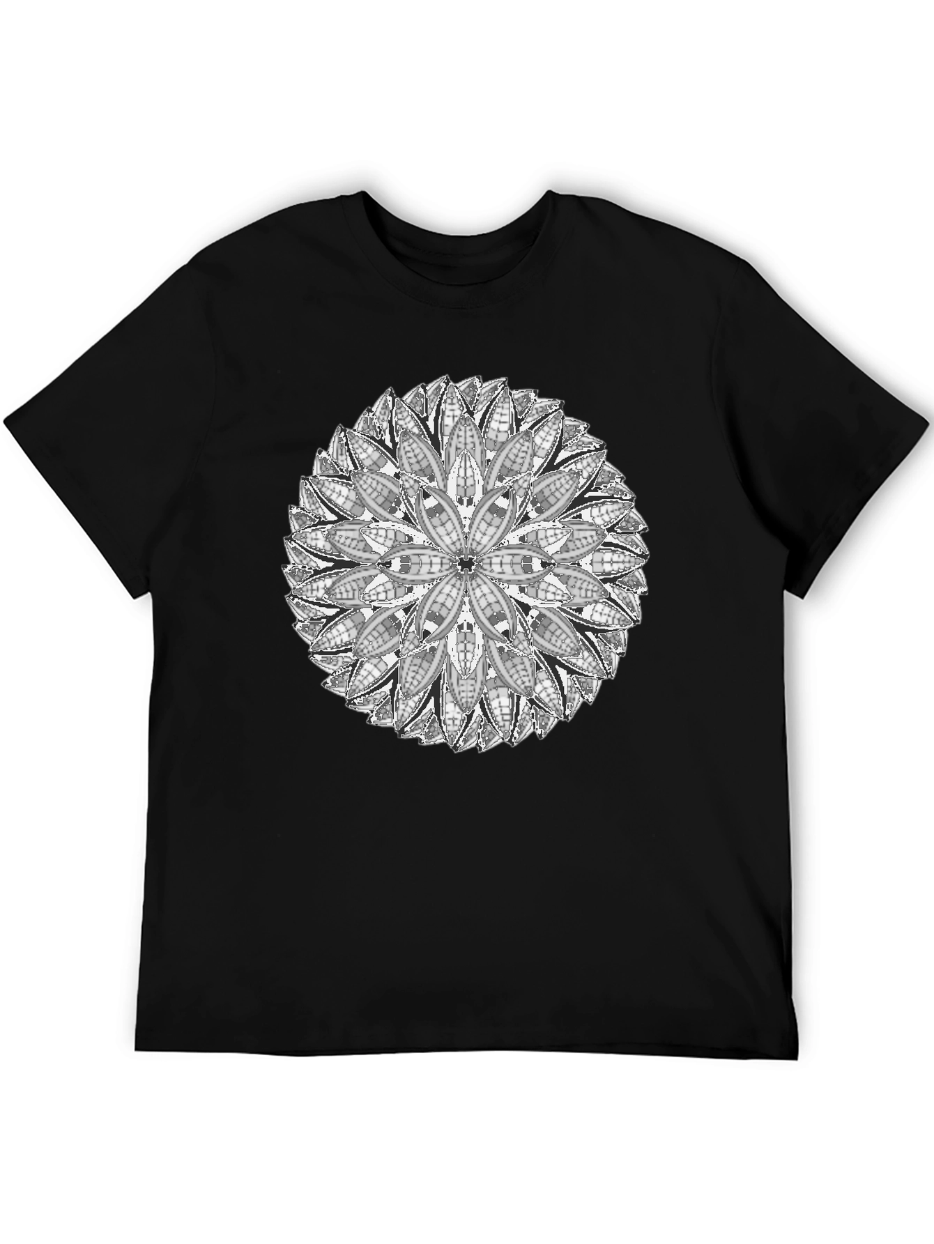 Black Geometric Mandala Print Black T-Shirt view 5
