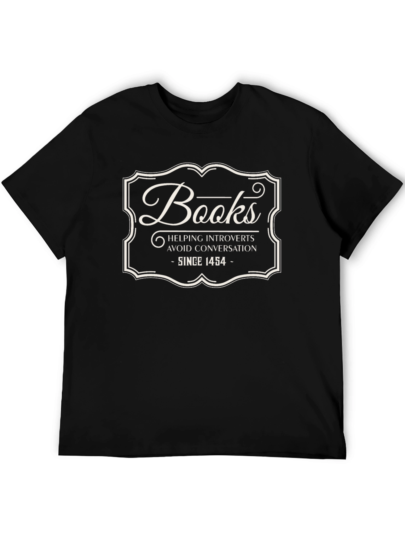 Black Introvert's Books T-Shirt: Avoid Conversation Since 1454 view 5