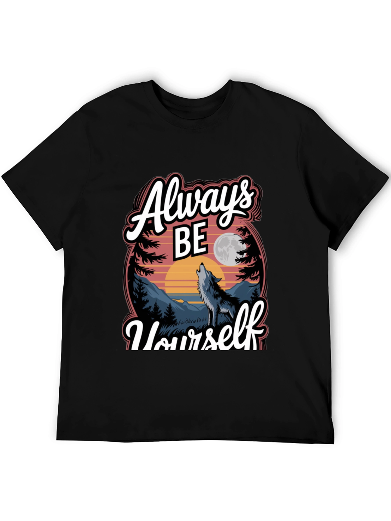 Black Always Be Yourself Wolf Graphic Tee view 5