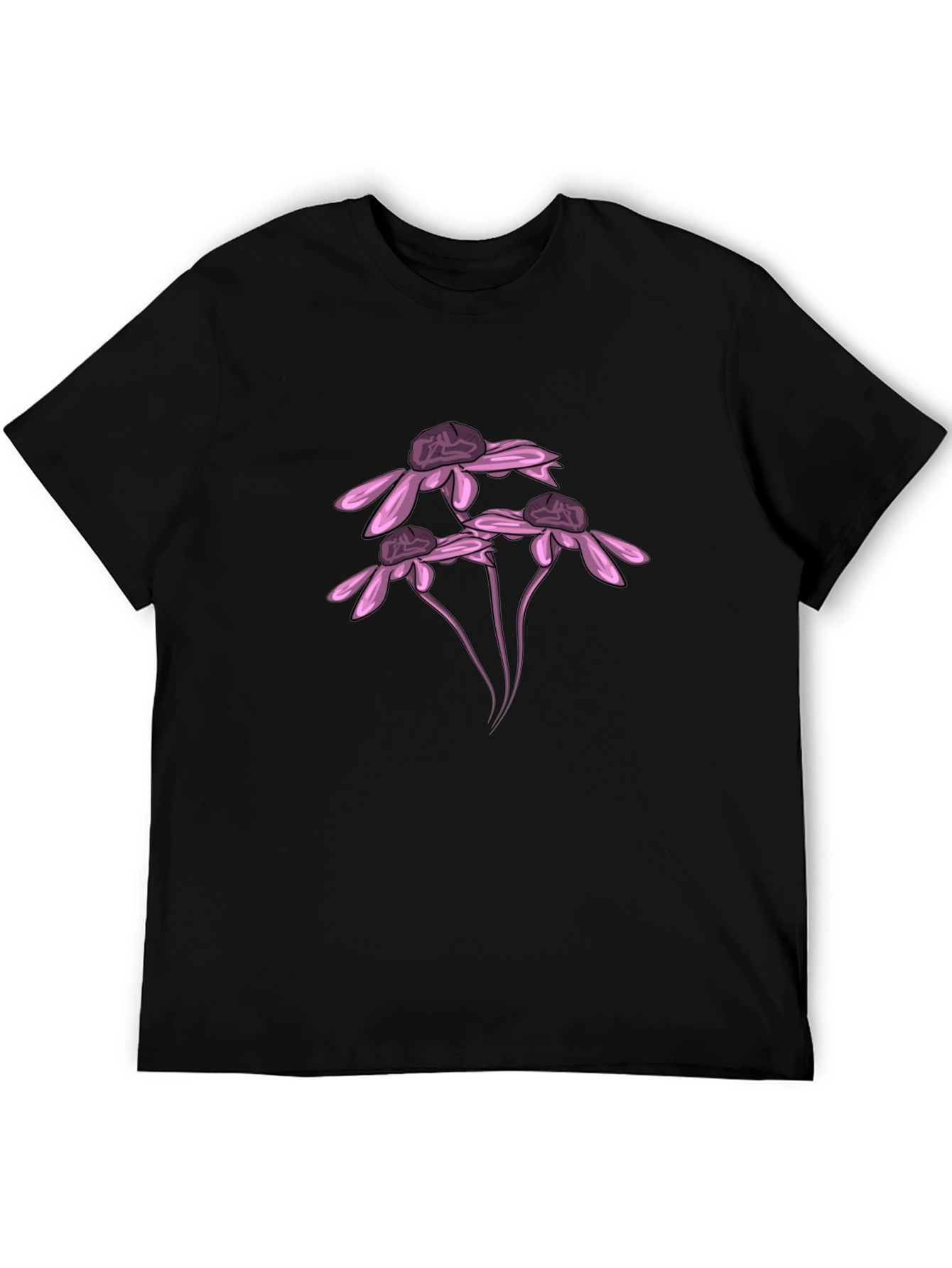 Black Black T-Shirt with Pink Flower Design view 5