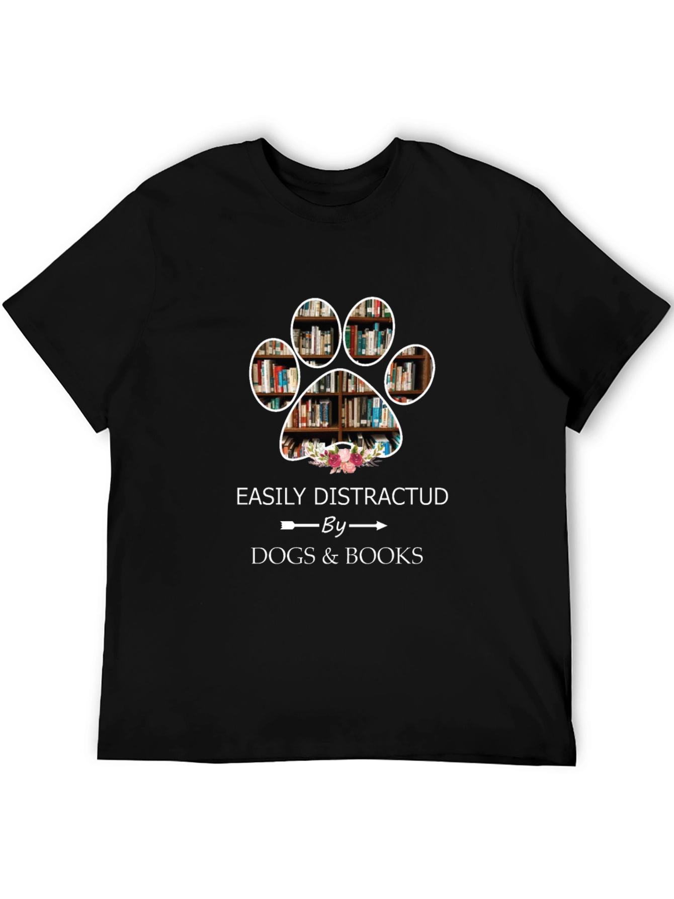 Black Easily Distracted by Dogs & Books T-Shirt view 5