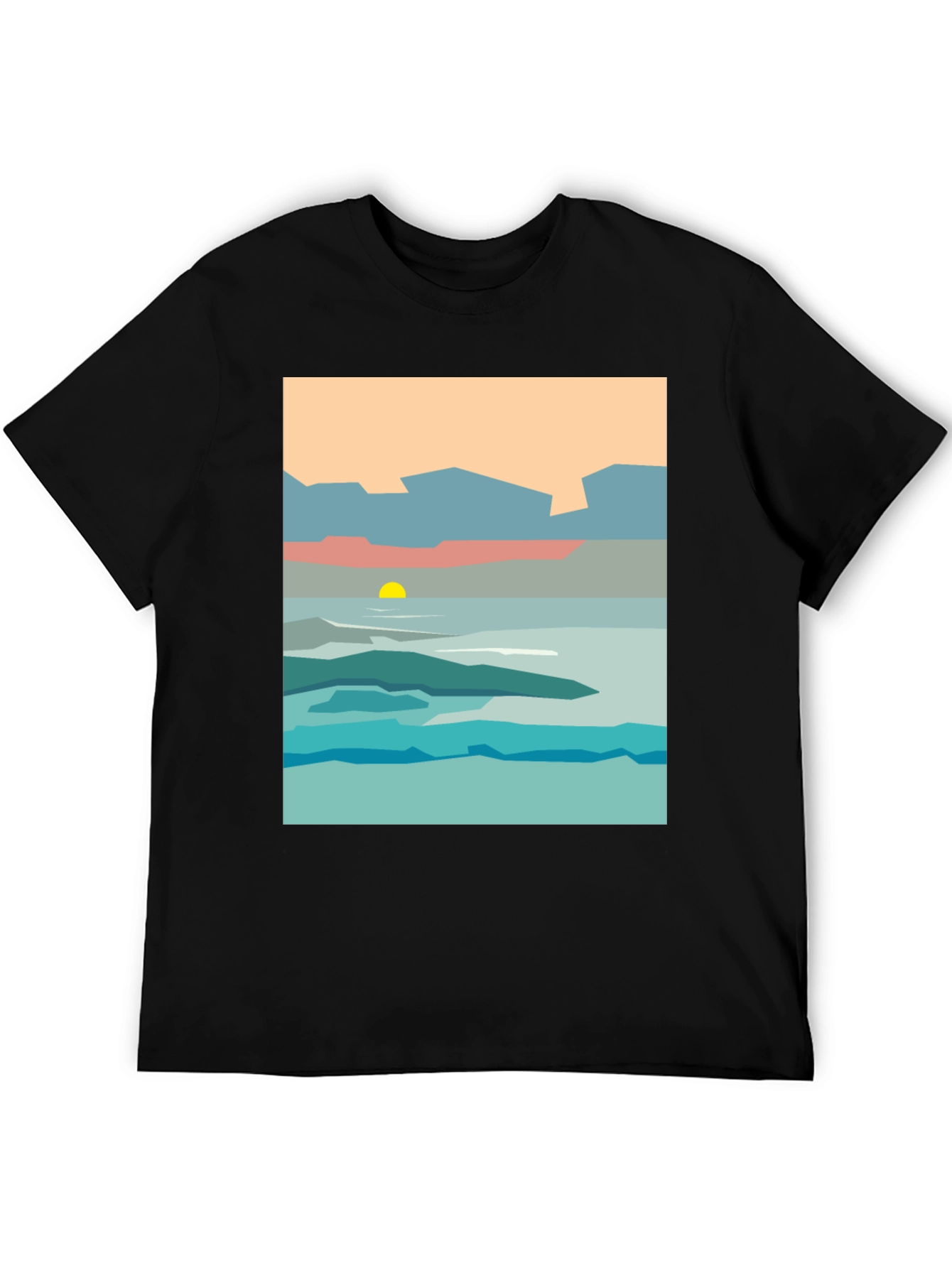 Black Abstract Landscape Graphic Tee - Black Cotton T-Shirt view 5