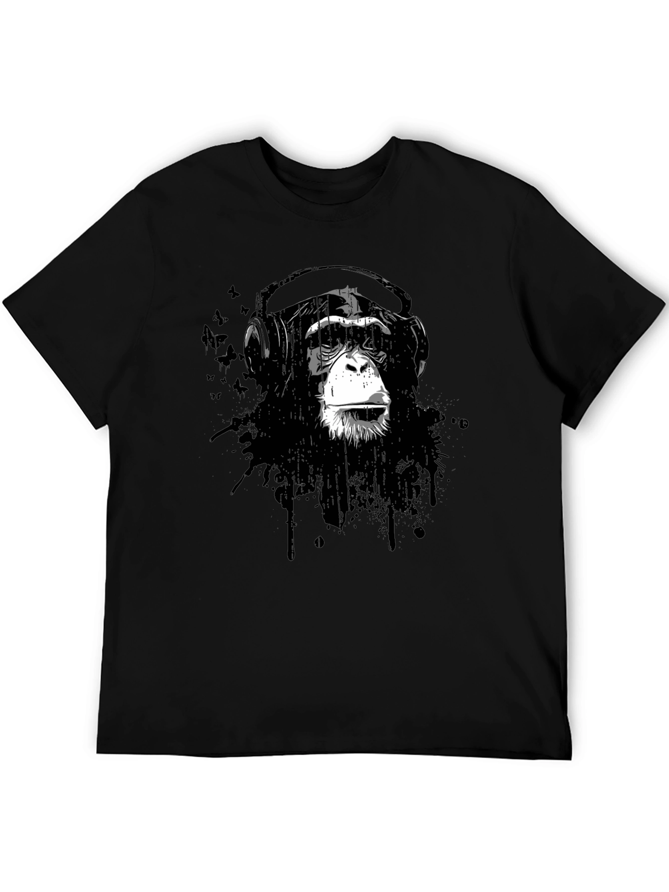 Black Cool Monkey Headphone Graphic T-Shirt view 5