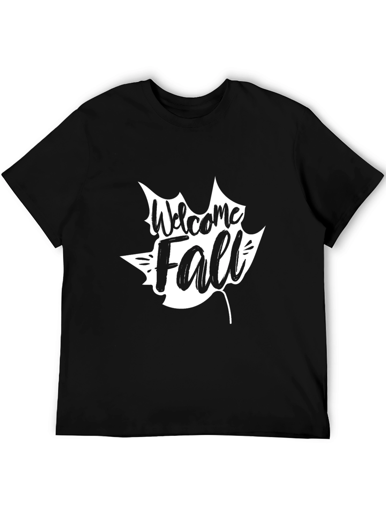 Black Welcome Fall Graphic Tee - Black Cotton Casual T-Shirt view 5