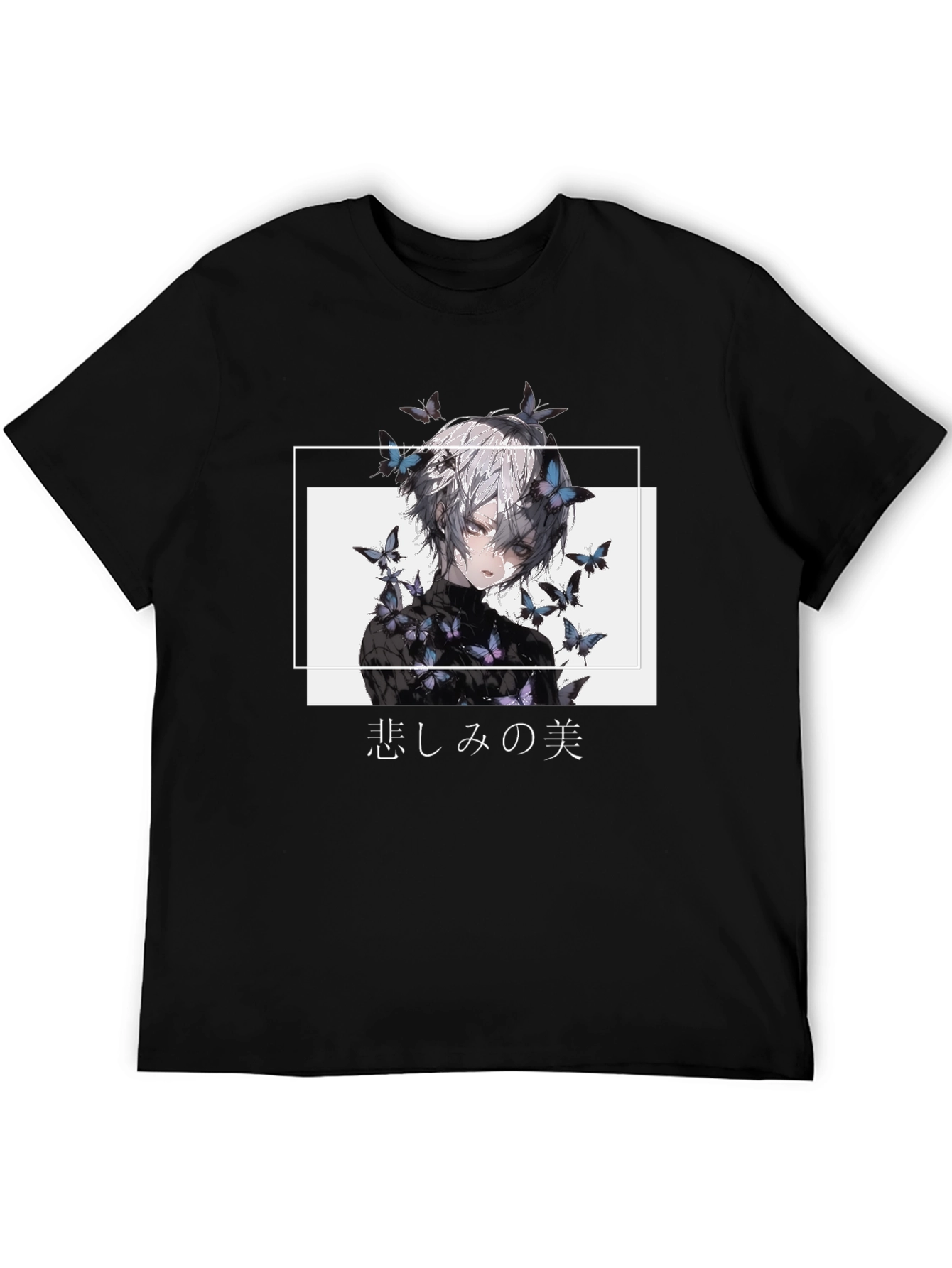 Black Anime Butterfly Graphic Black T-Shirt view 5