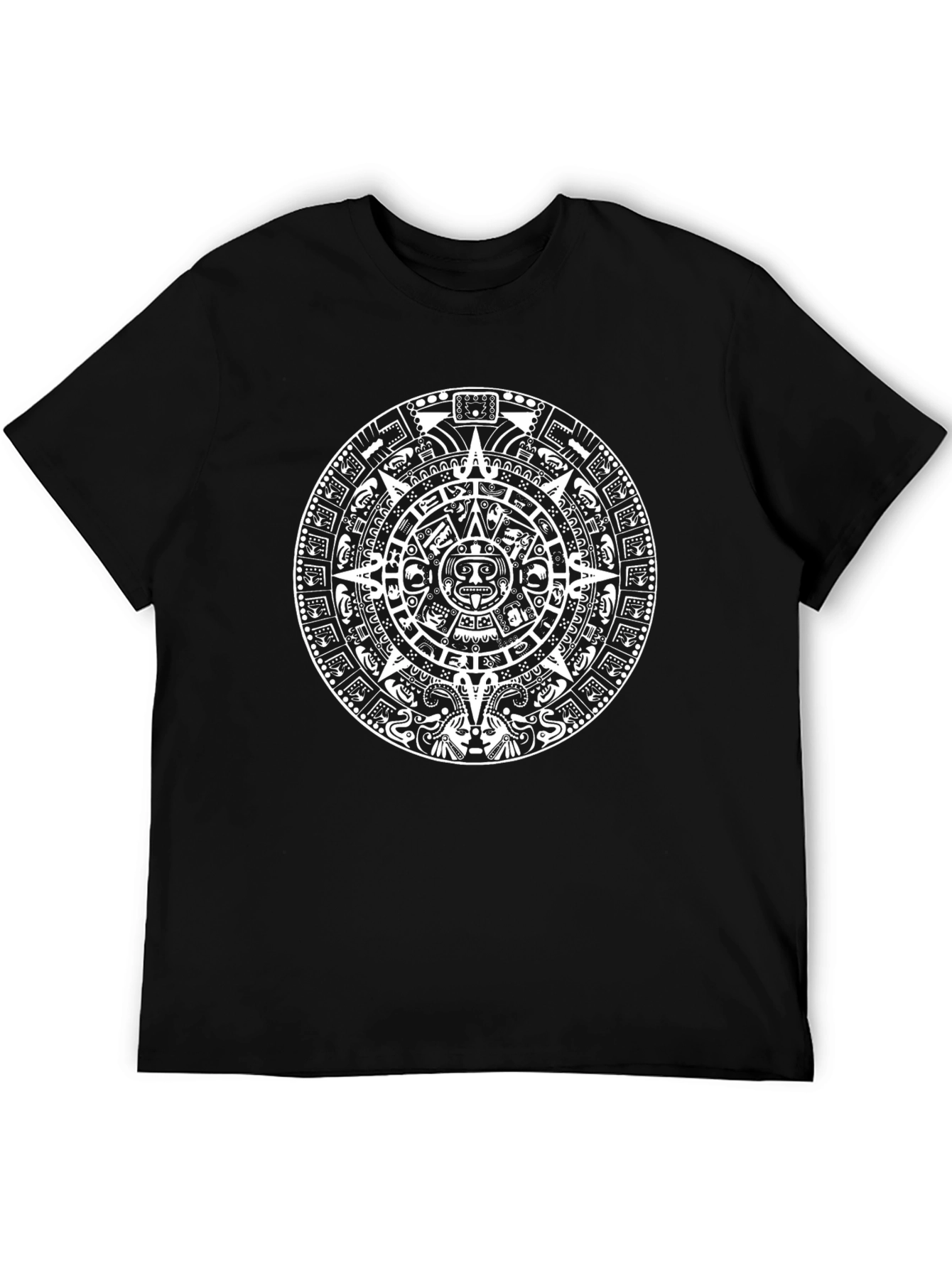 Black Aztec Calendar Graphic Print Black T-Shirt view 5