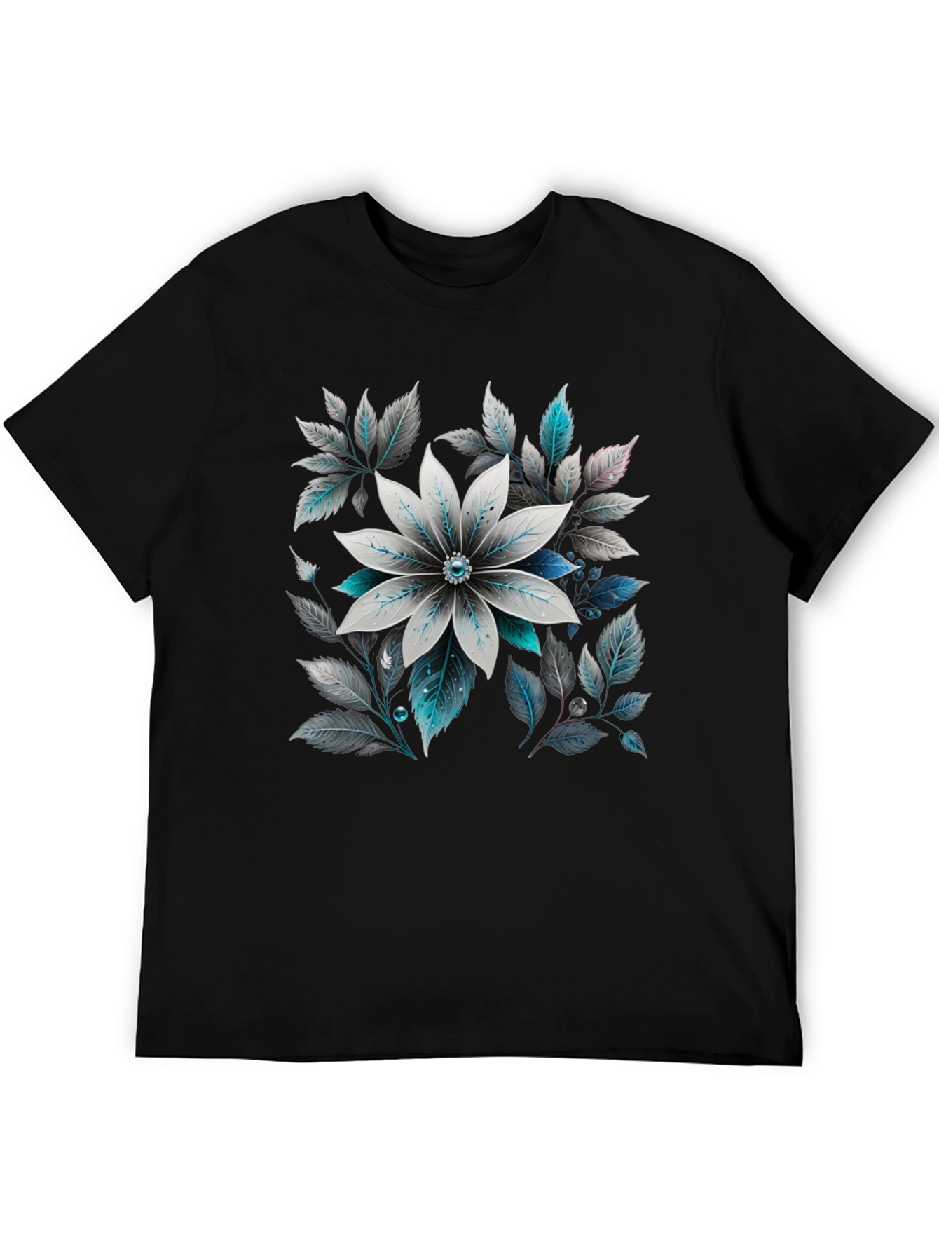 Black Floral Graphic Tee - Black Cotton Blend view 5