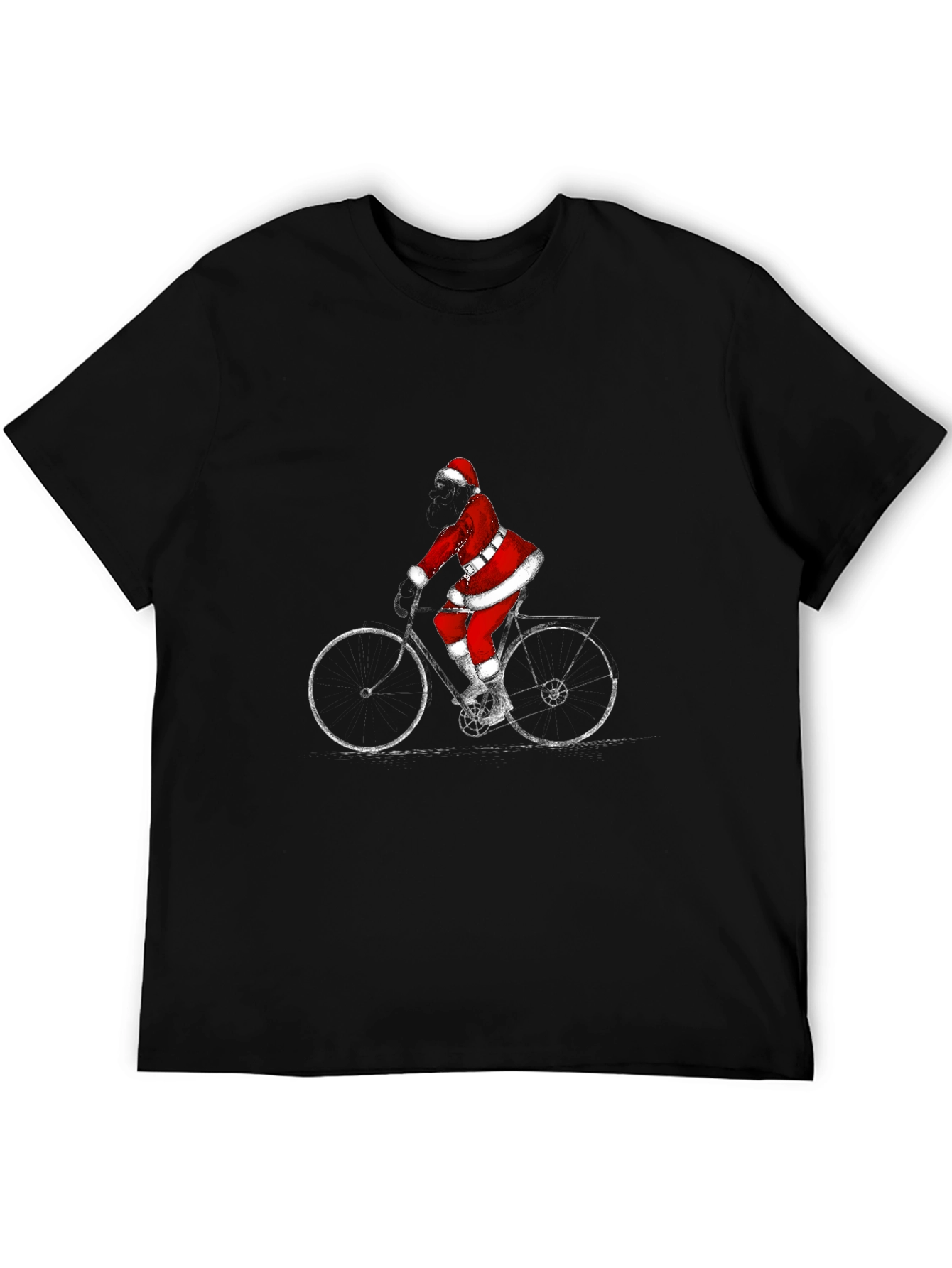 Black Santa Riding Bike Black T-Shirt view 5