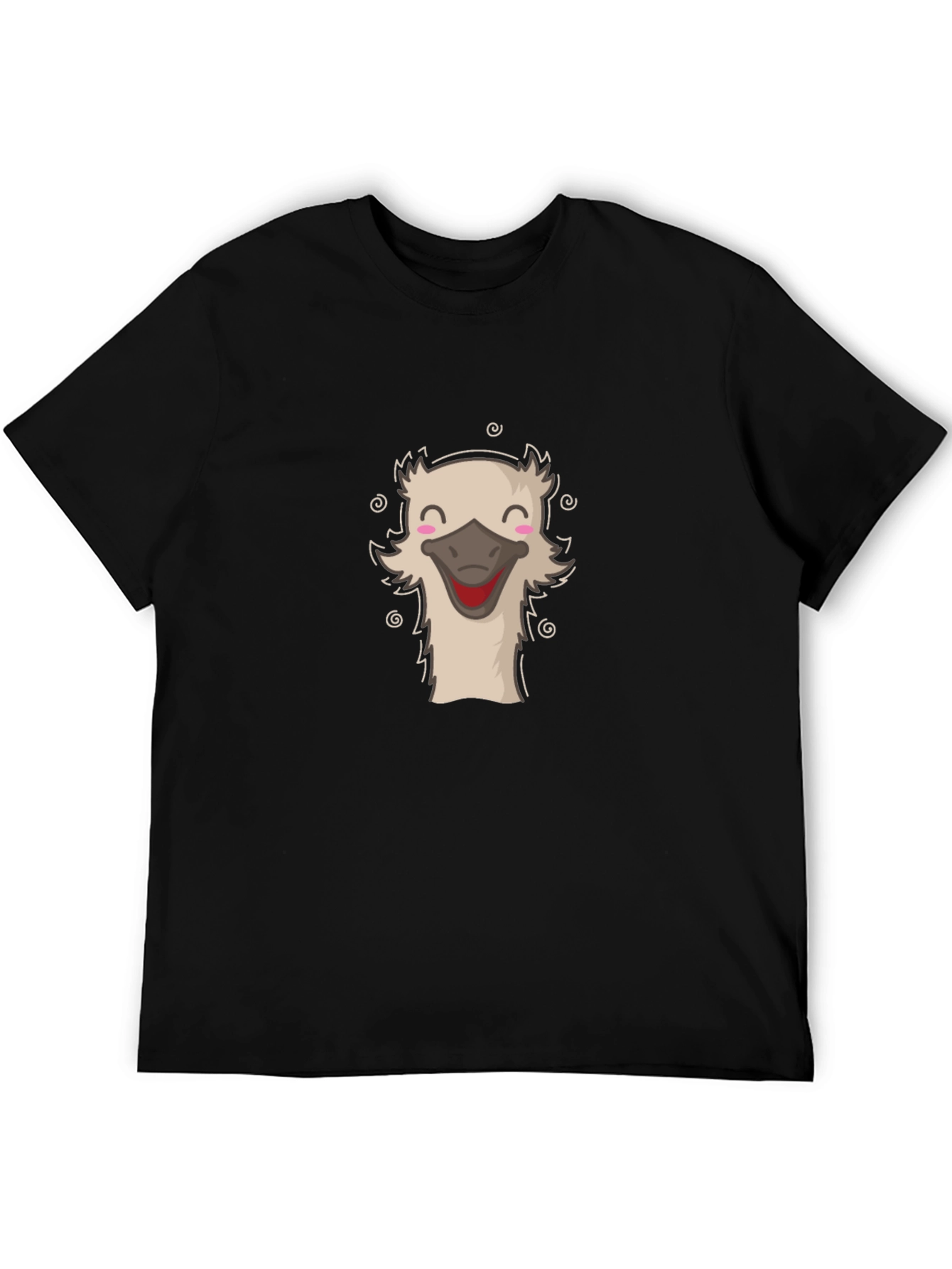 Black Funny Ostrich Cartoon Graphic Tee - Black view 5