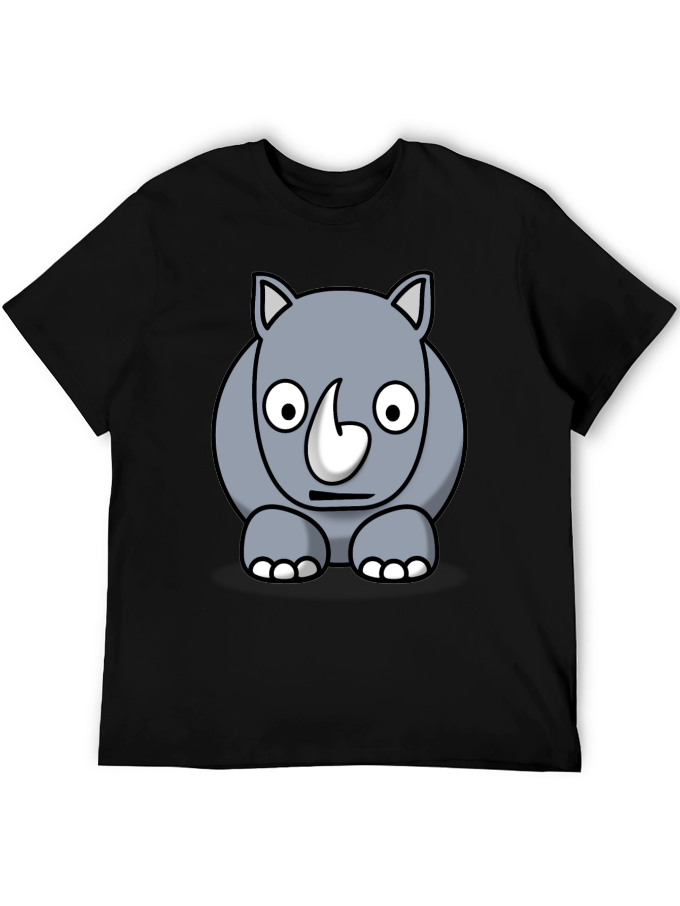 Black Cartoon Rhino Graphic Tee - Black Cotton T-Shirt view 5