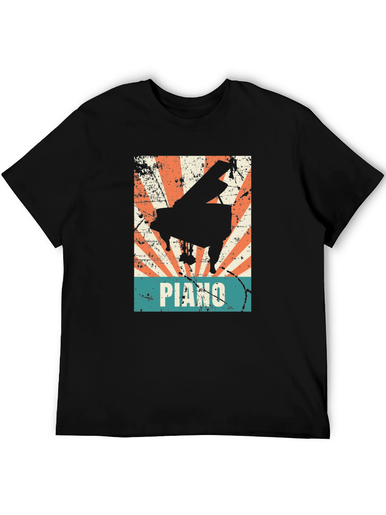 Black Retro Piano Graphic Tee - Vintage Style Musician T-Shirt view 5