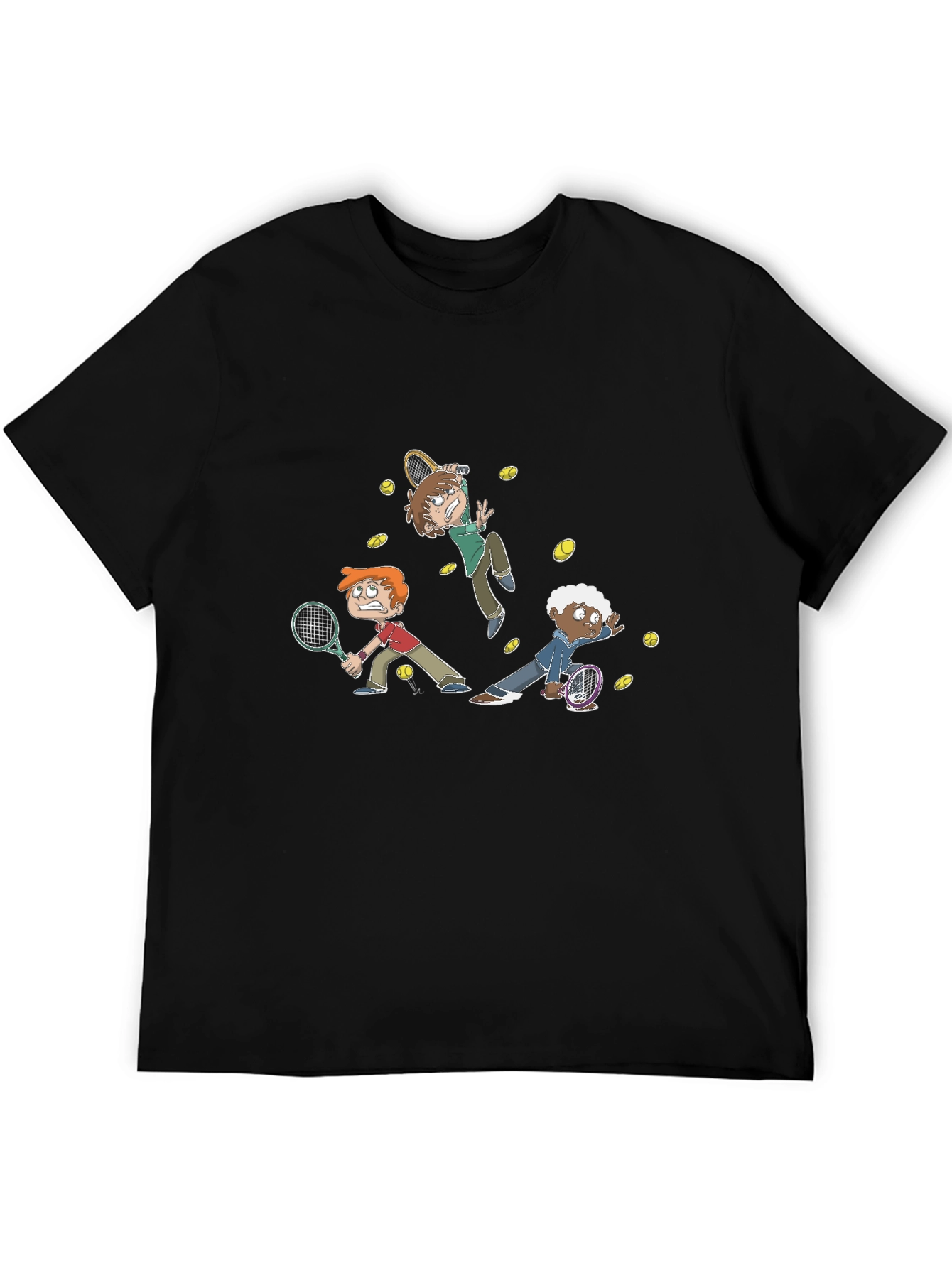 Black Tennis Cartoon Graphic Black T-Shirt view 5