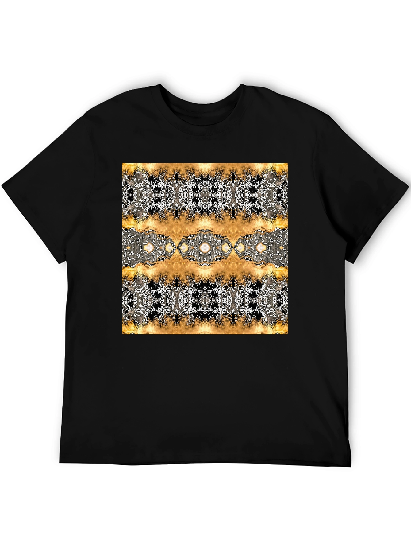 Black Abstract Gold & Black Patterned T-Shirt view 5
