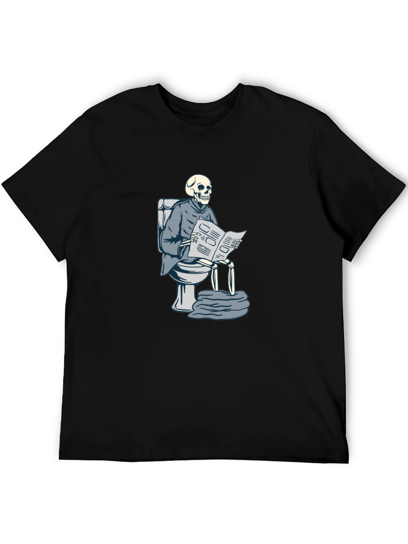 Black Skeleton on Toilet Reading T-Shirt view 5