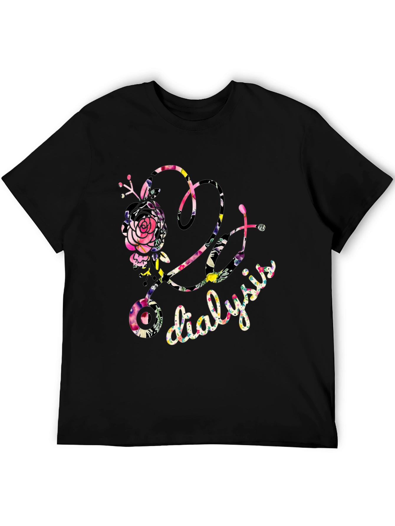 Black Floral Dialysis T-Shirt - Nurse/Patient Gift view 5