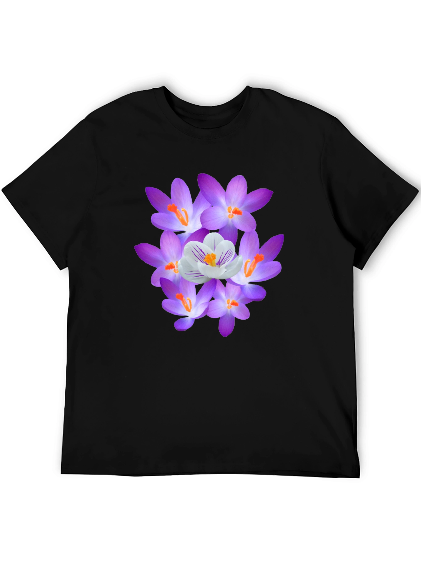 Black Floral Graphic Tee - Crocus Design, Soft Cotton Blend view 5