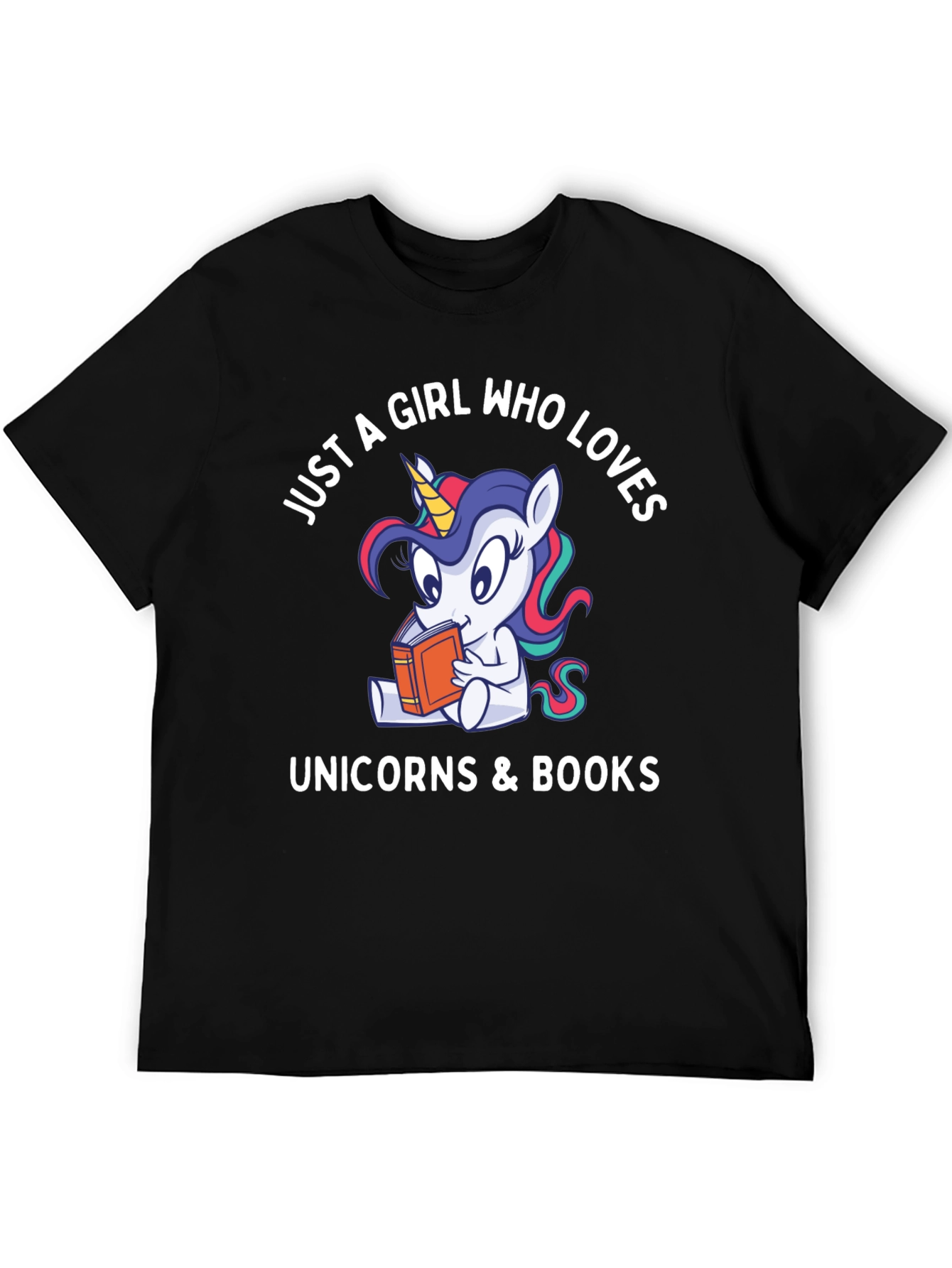 Black Just A Girl Who Loves Unicorns & Books Graphic Tee view 5