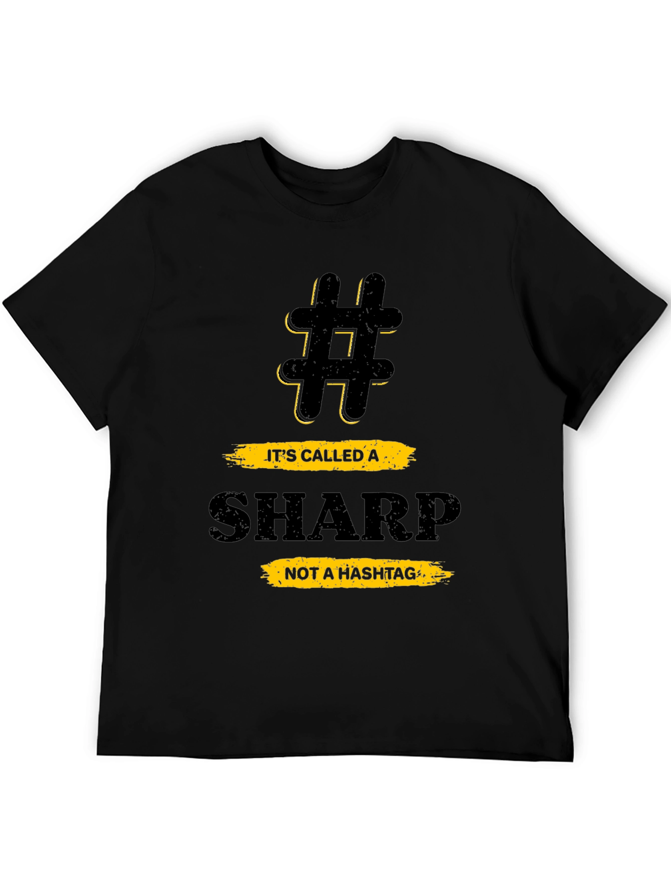 Black Funny Music Theory T-Shirt - Sharp Not a Hashtag view 5