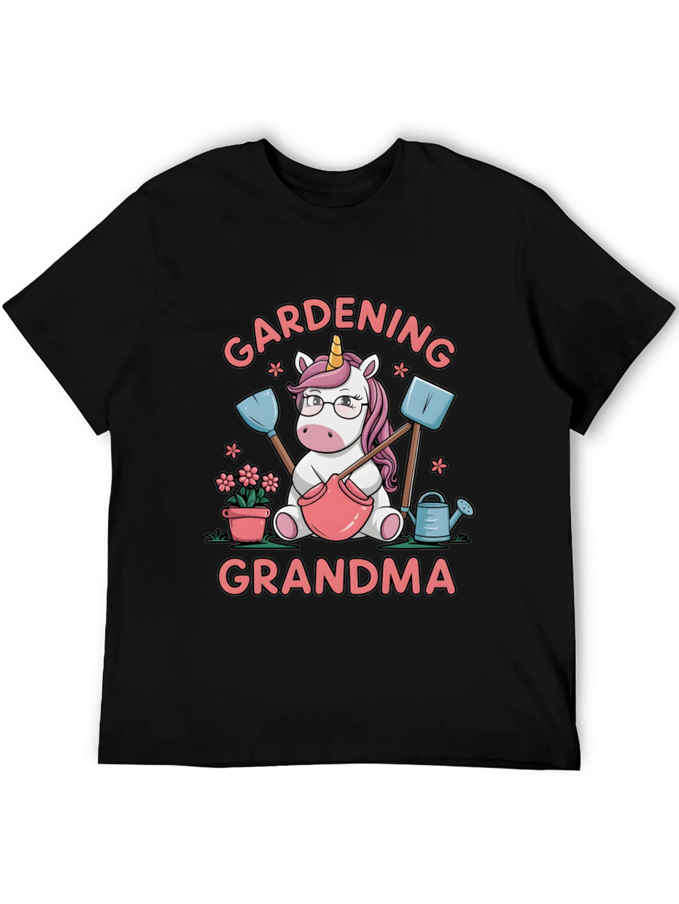 Black Gardening Grandma Unicorn T-Shirt view 5