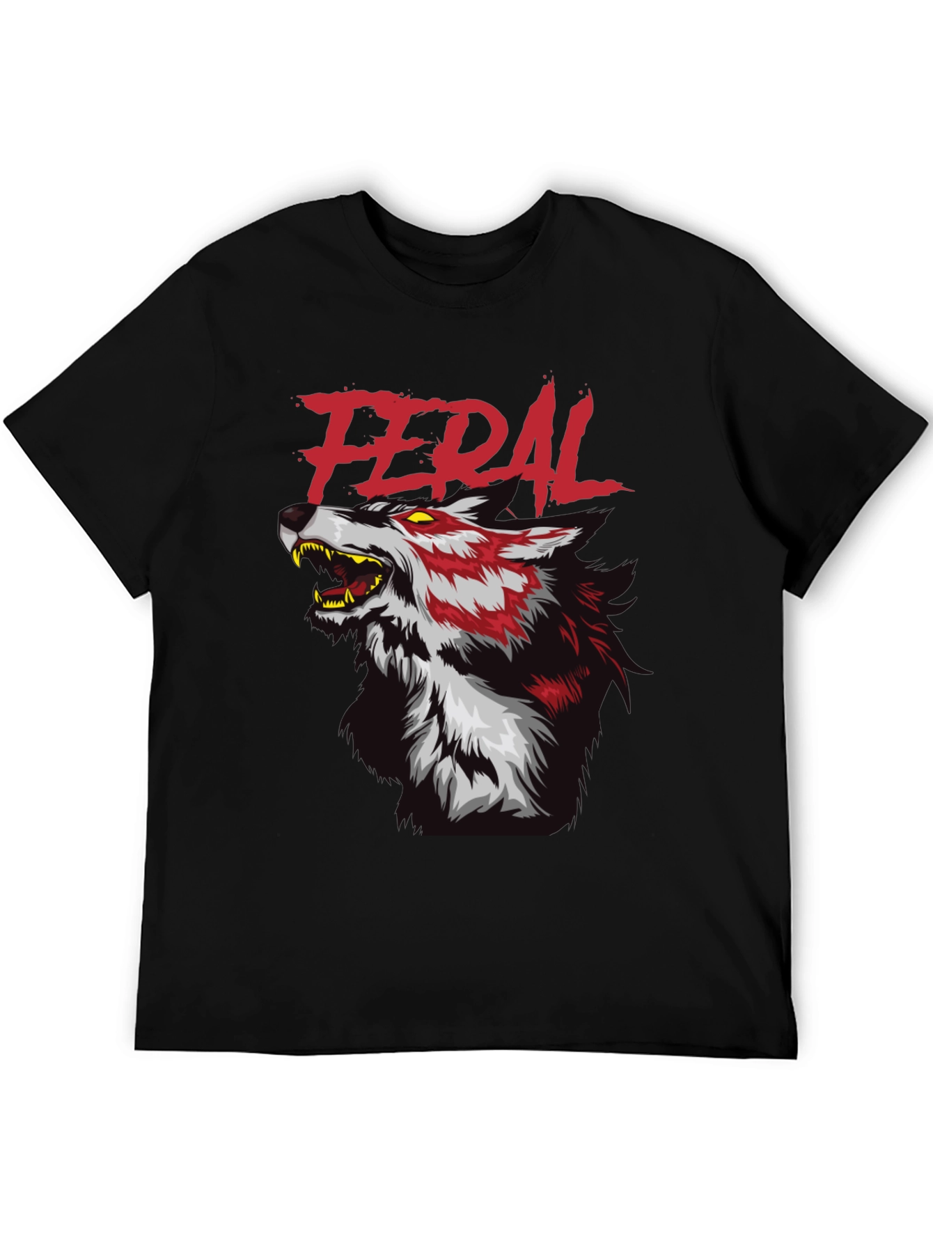 Black Feral Wolf Graphic Tee - Black Cotton T-Shirt view 5