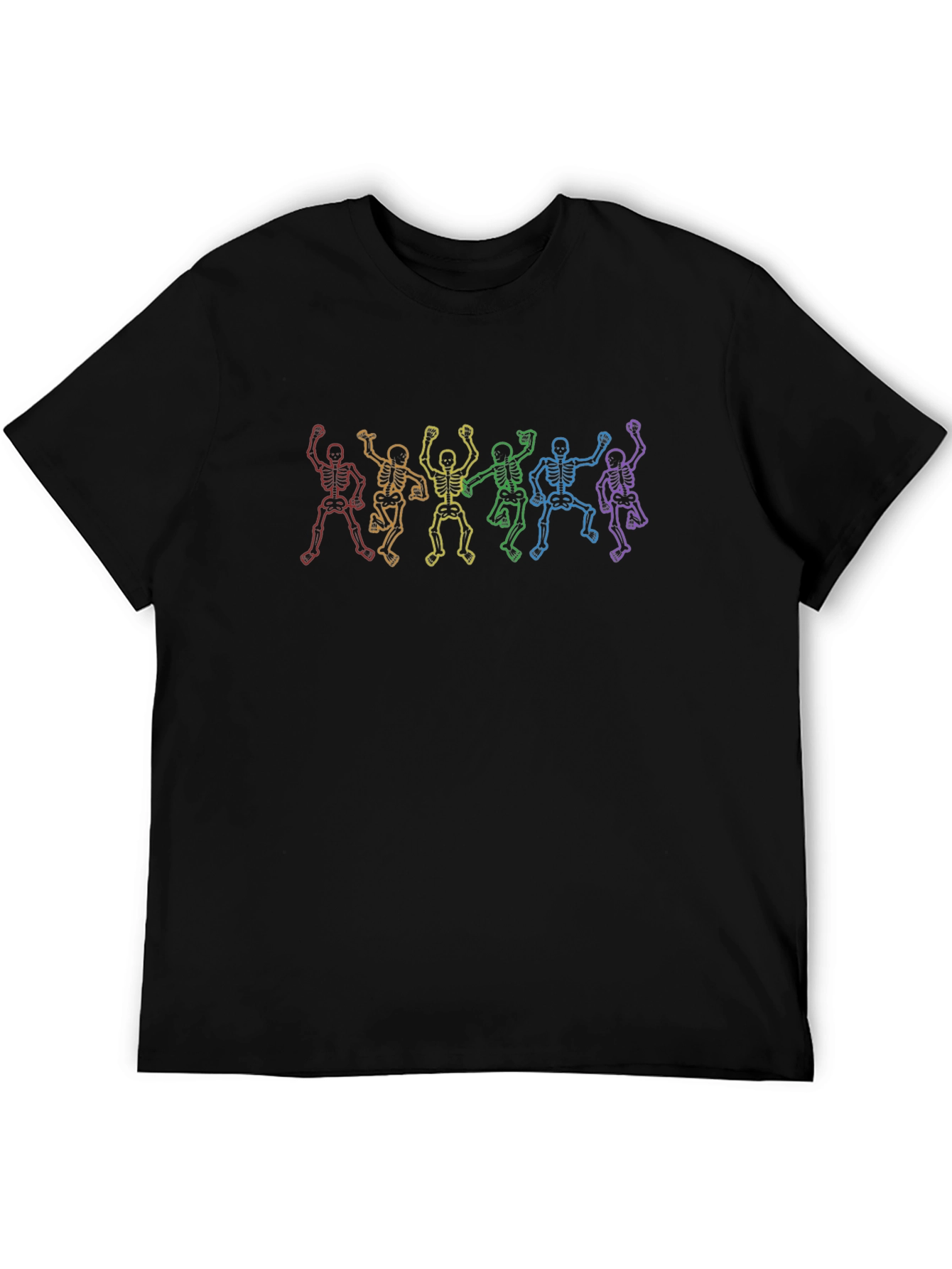 Black Rainbow Skeleton Dance Graphic Tee - Black Cotton Shirt view 5