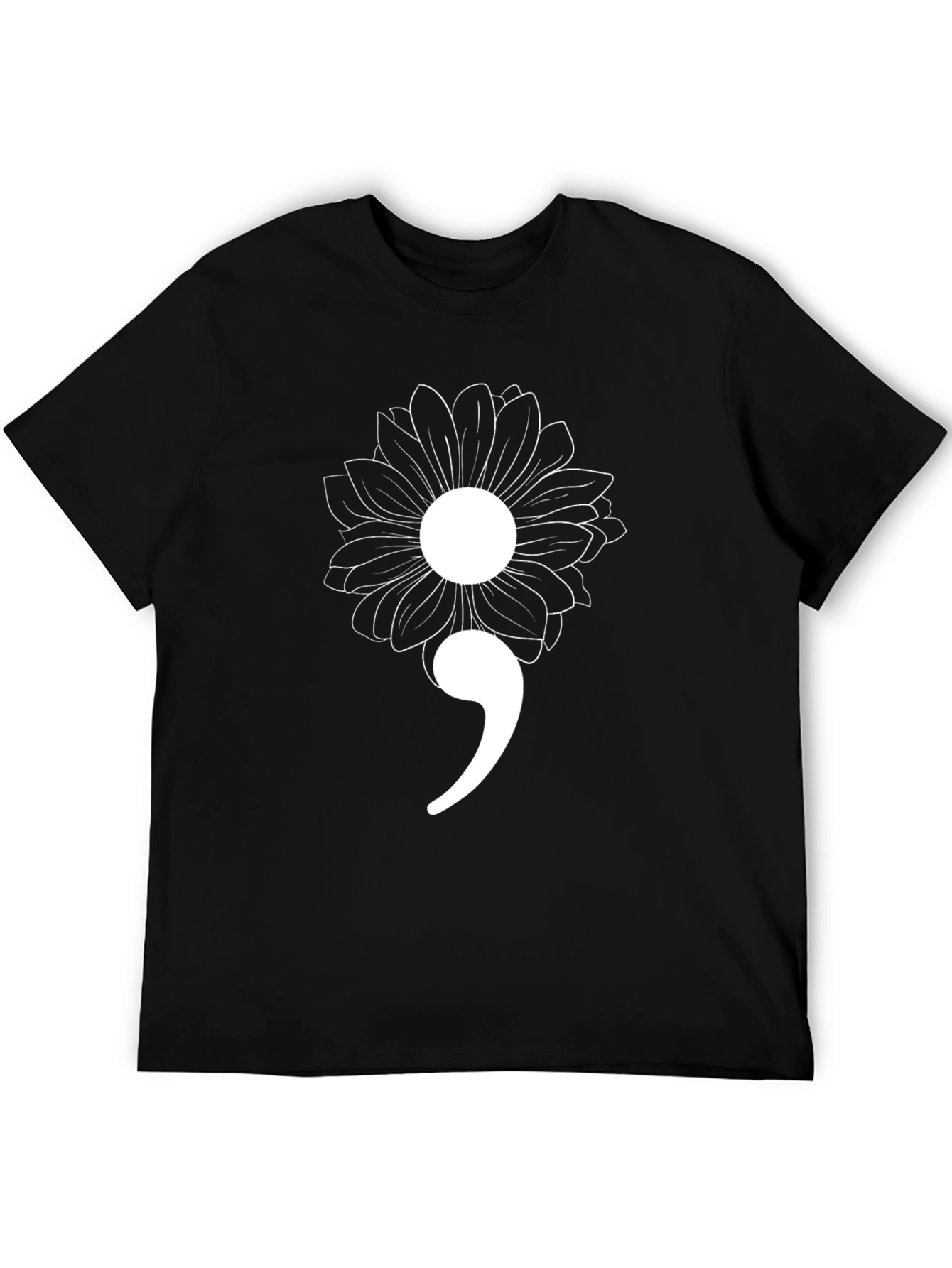 Black Semicolon Flower Mental Health Awareness Graphic Tee view 5