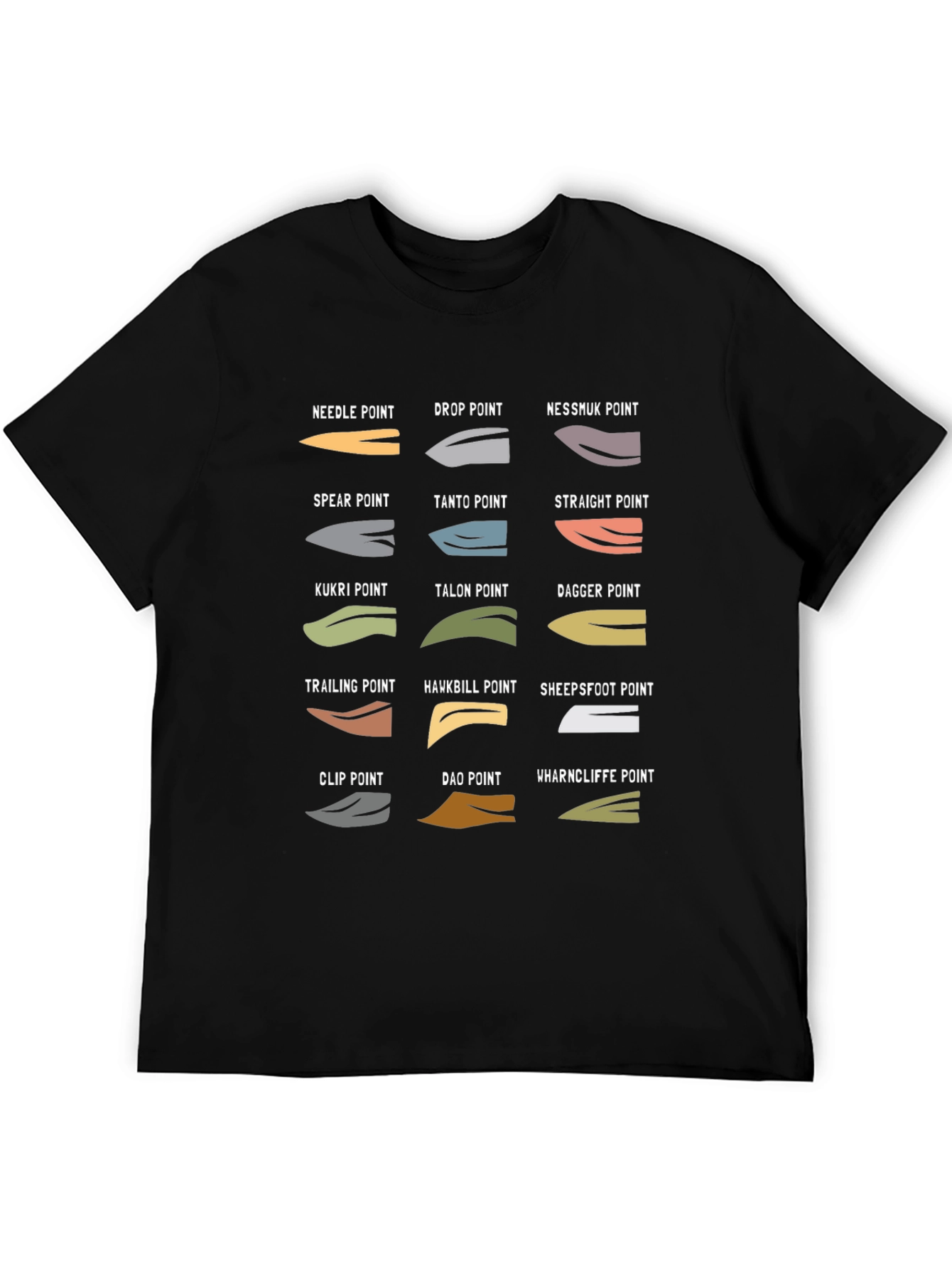 Black Knife Blade Types T-Shirt view 5