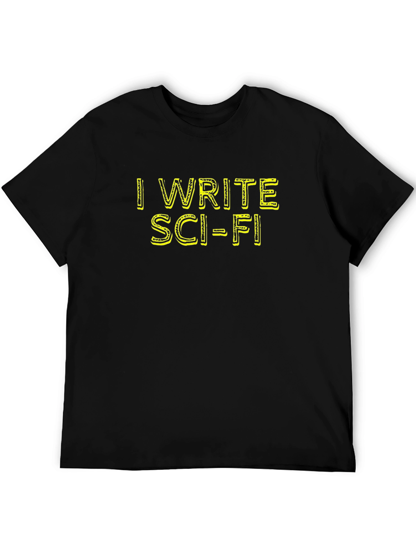 Black I Write Sci-Fi Black Cotton T-Shirt view 5